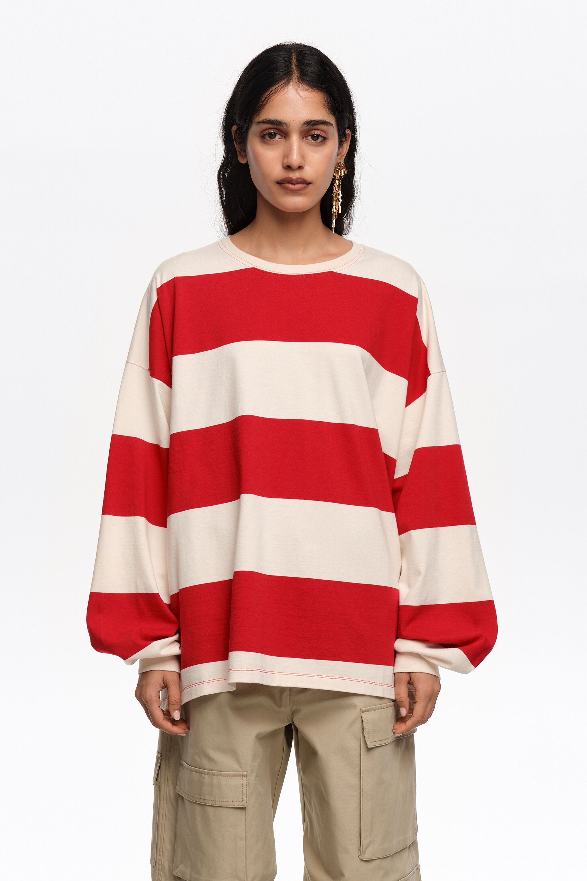 Oversize rotes gestreiftes T-Shirt