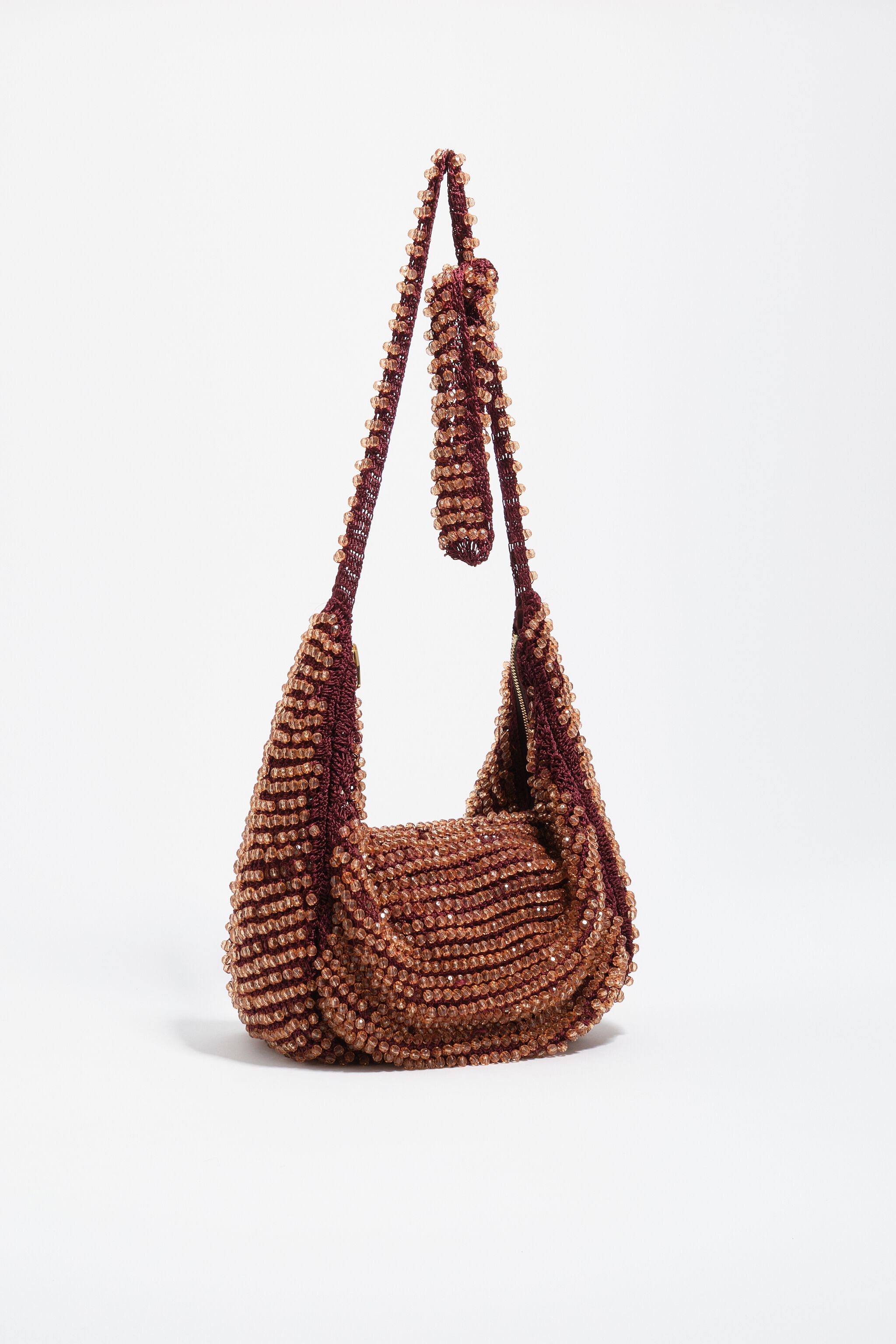 Kleine burgundrote perlenbestickte Crochet-Tasche