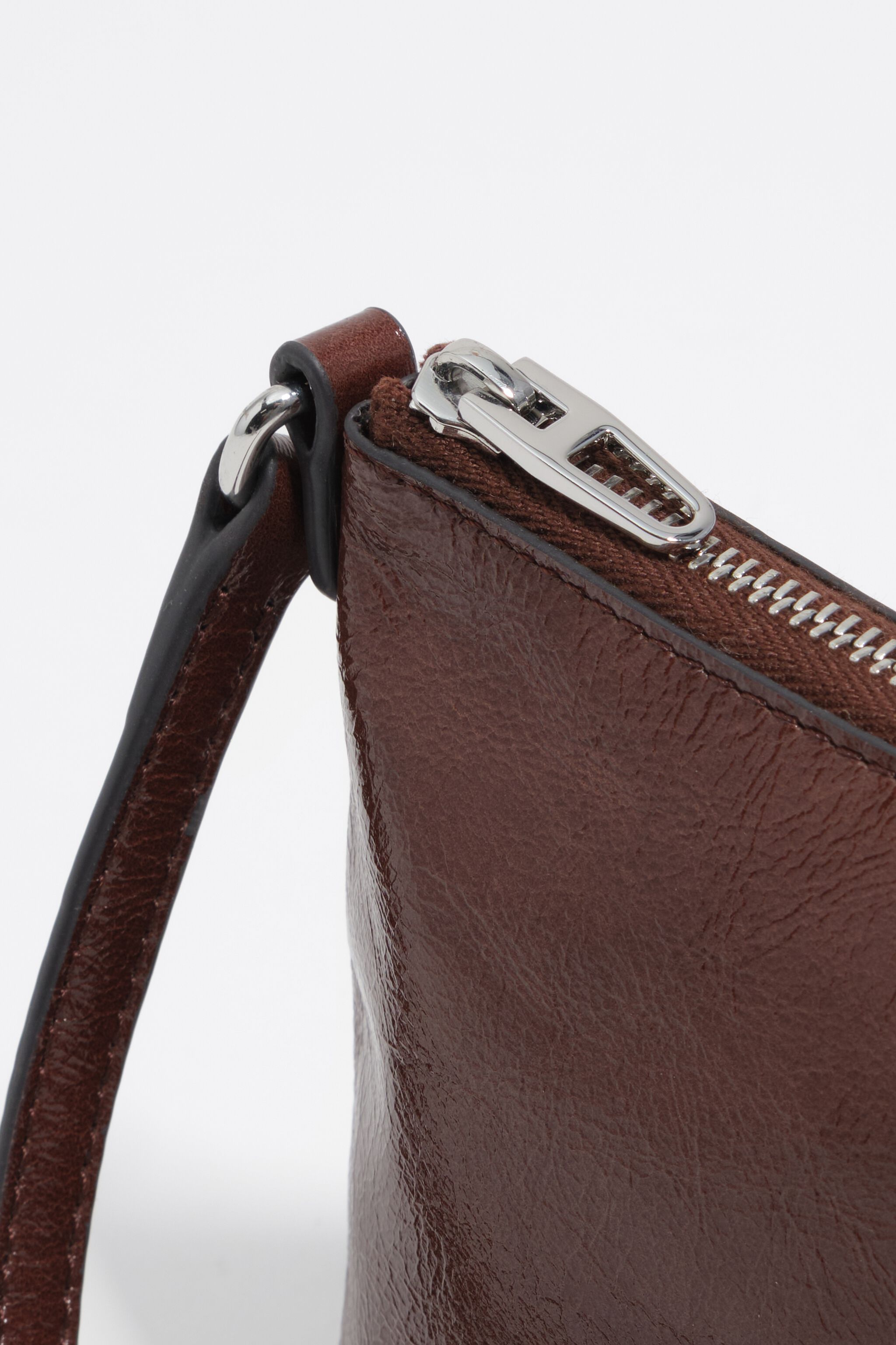 Mini-Mocha-glänzende-Leder-Crossbody-Tasche