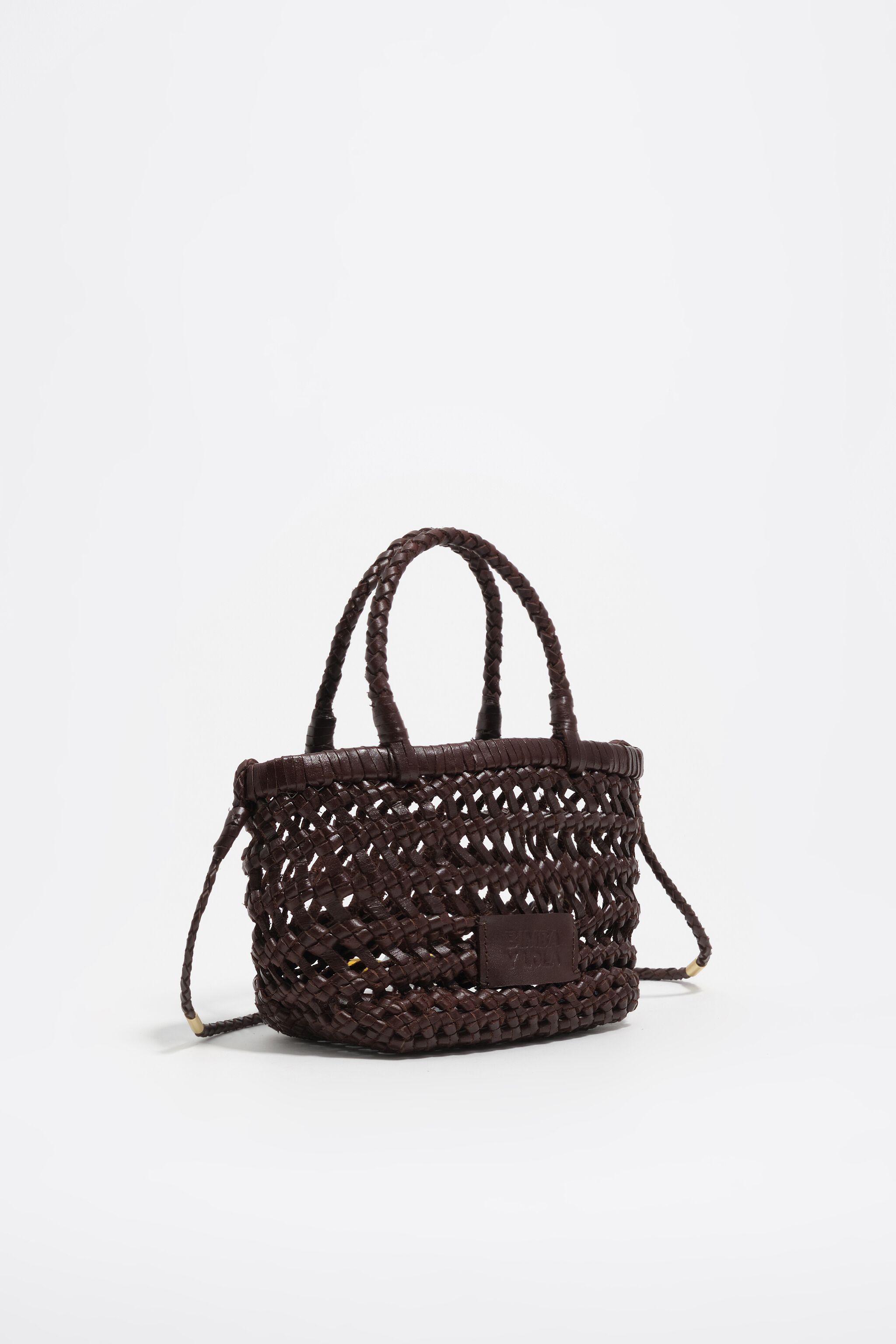 Dunkelbraune Mini-geflochtene Lederhandtasche