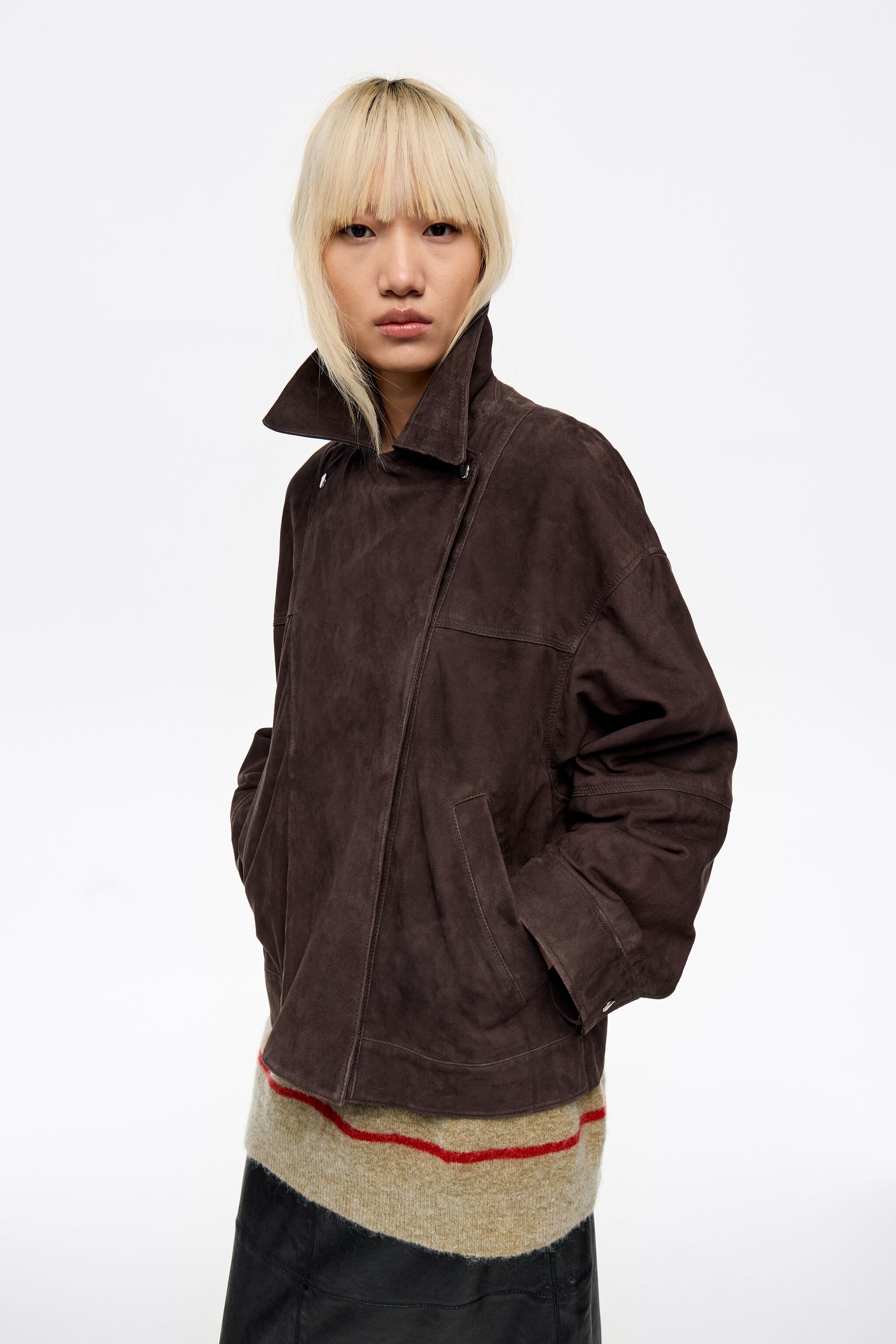 Dunkelbrauner Wildleder-Doppelreiher-Jacke