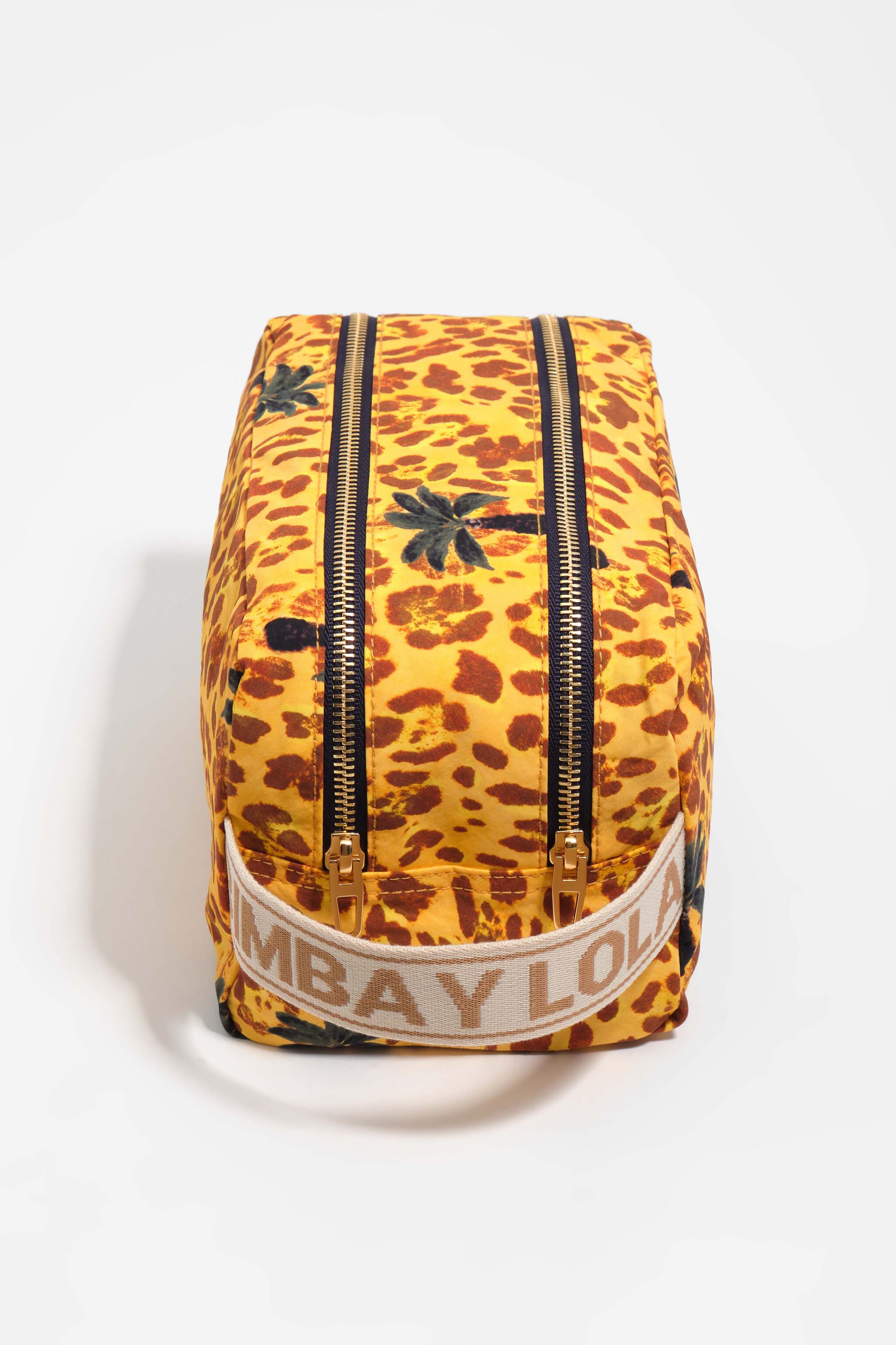 Große gelbe Leopard-Palmen-Doppel-Nylon-Make-up-Case