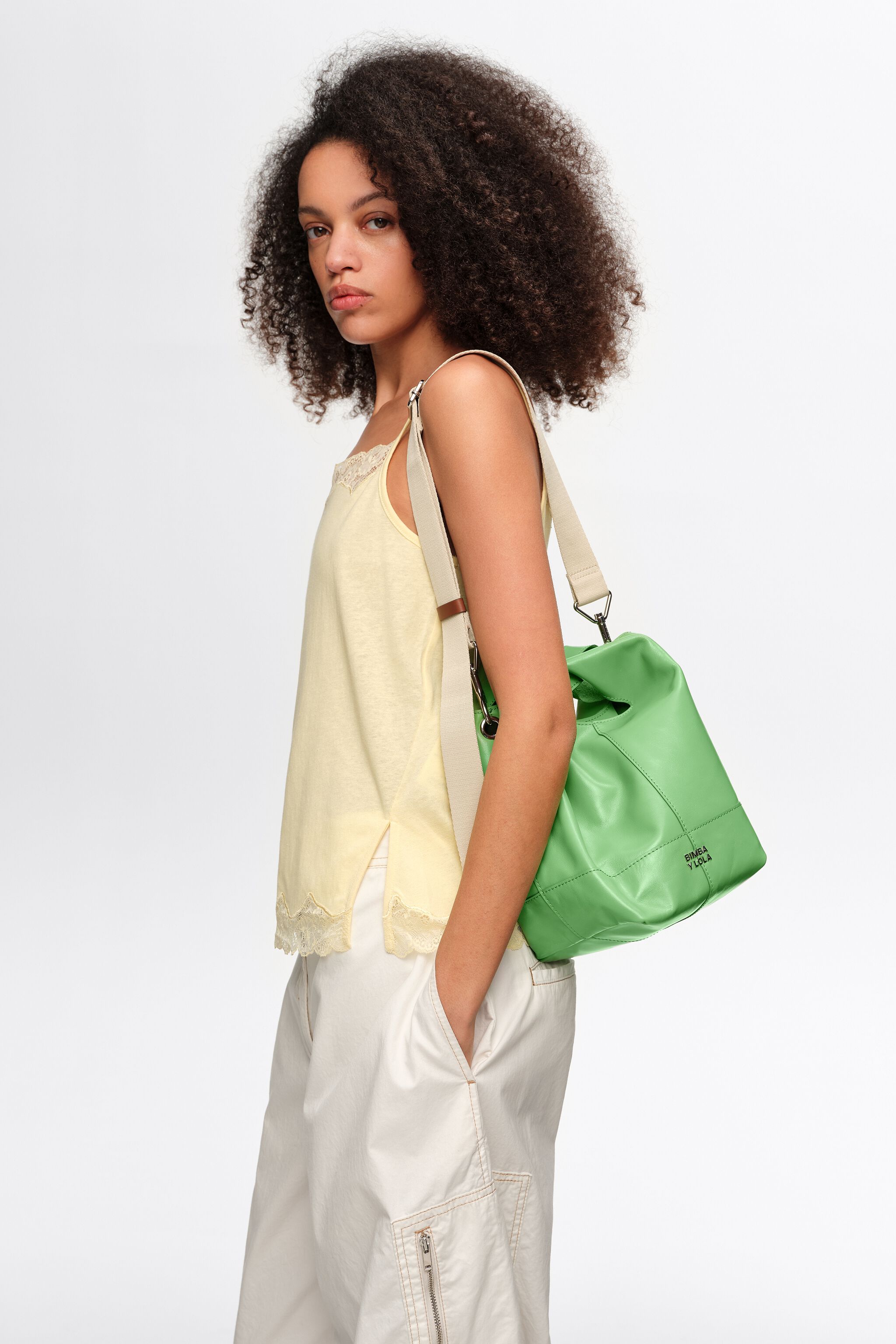 Medium grüner Leder-Papierbeutel