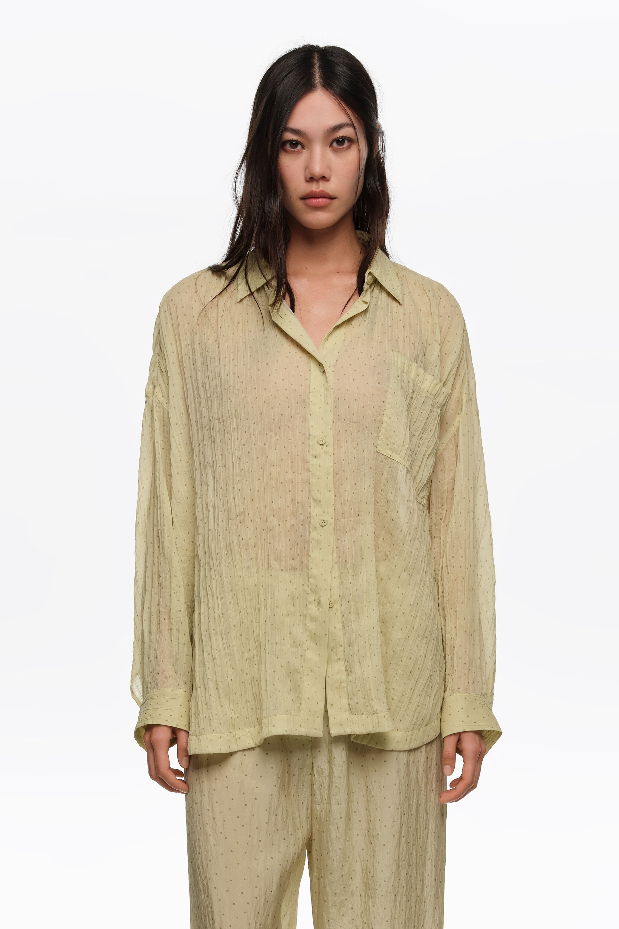 Olive mini Dots gefaltete Oversize-Hemd