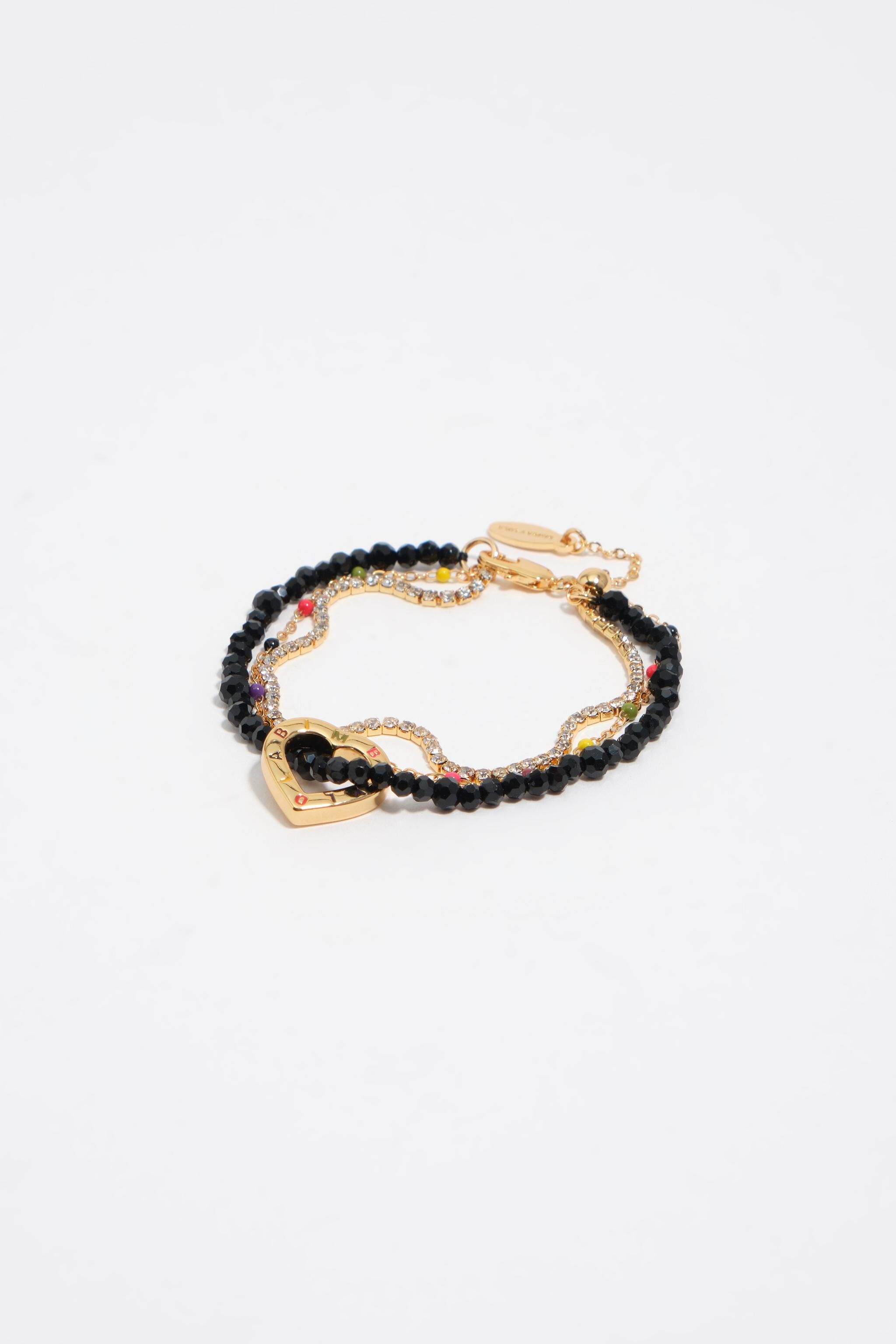 Triple-Kristall-Armband mit goldener Herzen-Logo