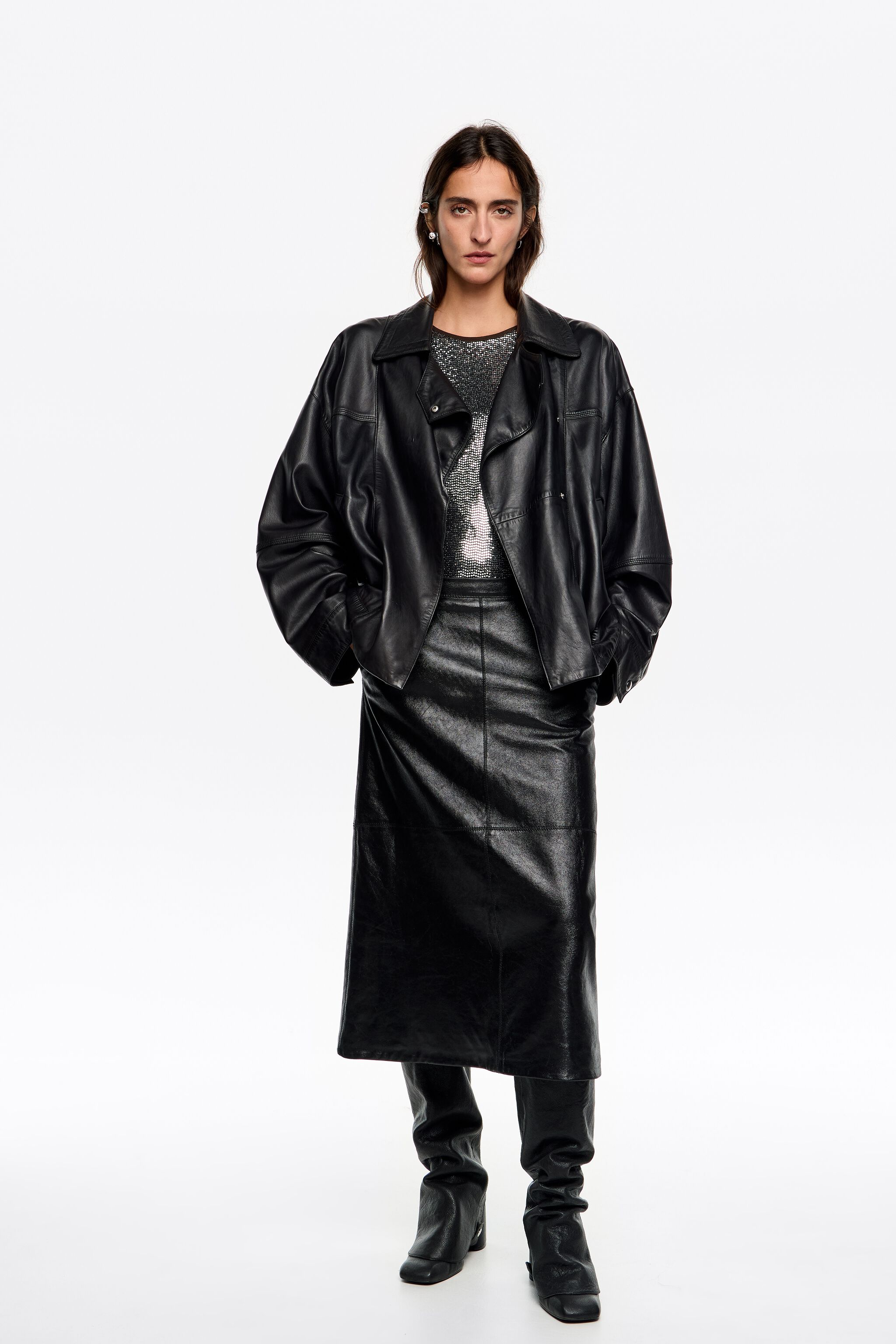 Schwarze Lederjacke