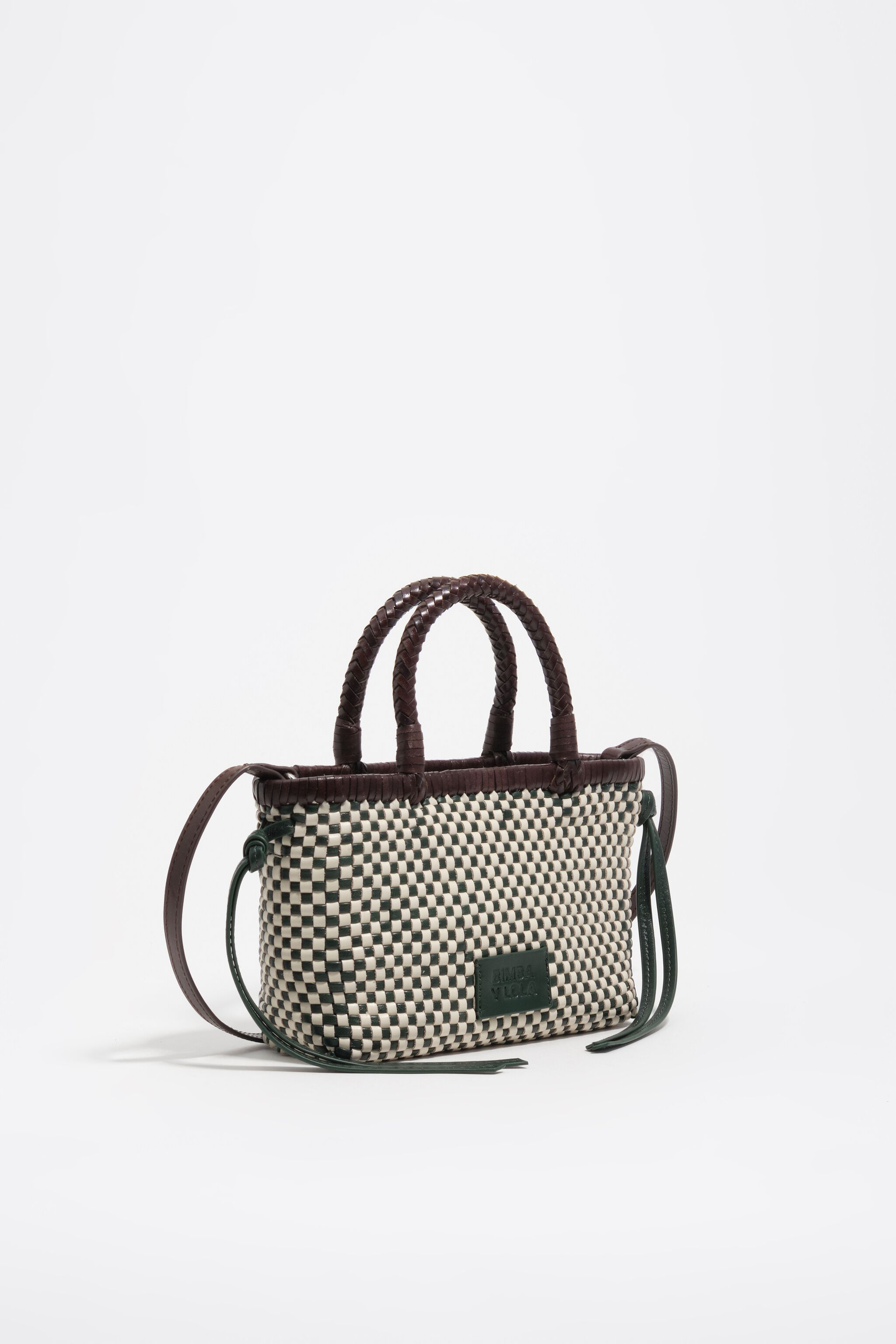 Dunkelgrüne Mini-geflechtete Lederhandtasche