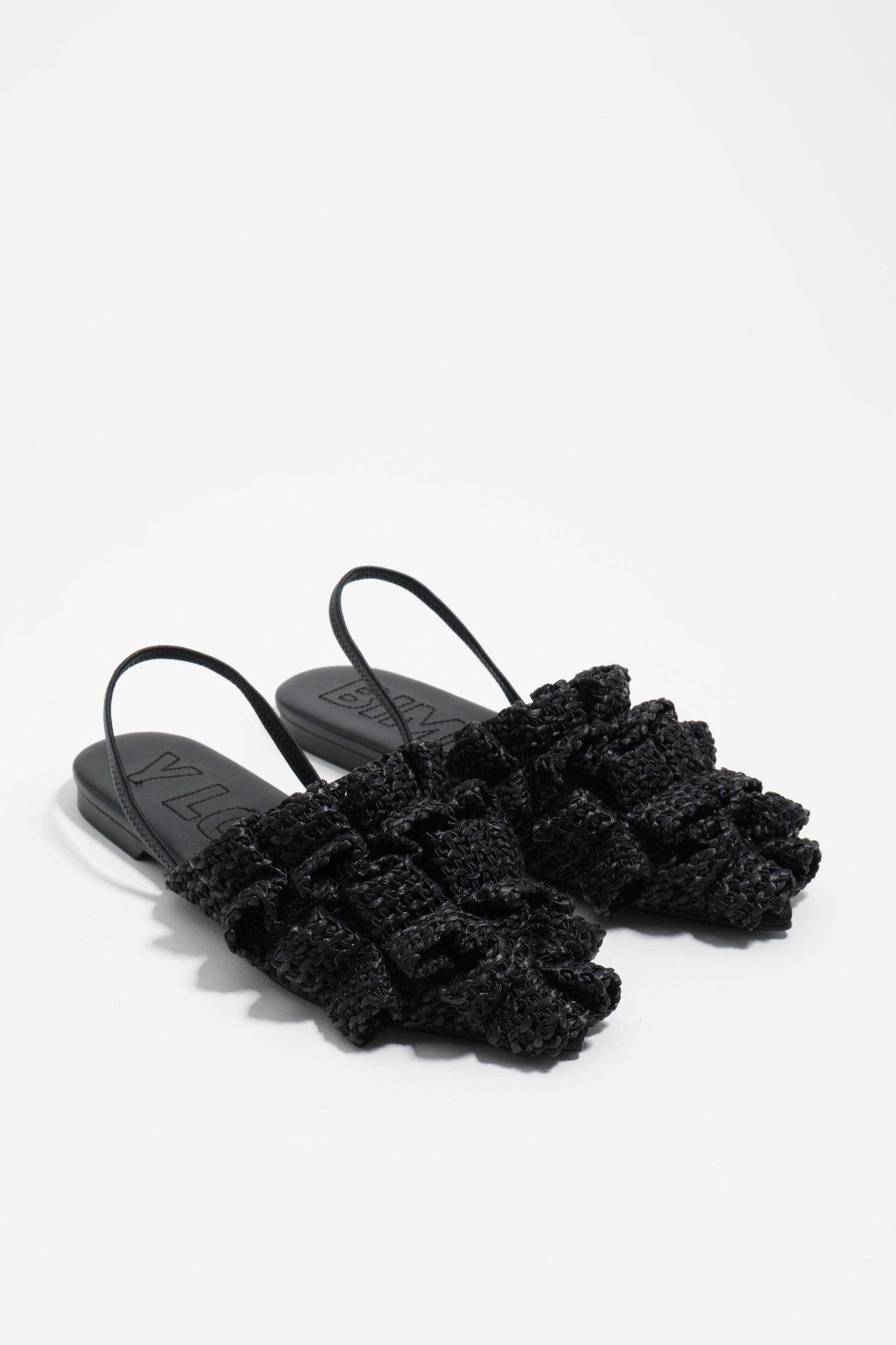 Schwarze Raffia-Spitzenslingback-Ballerina