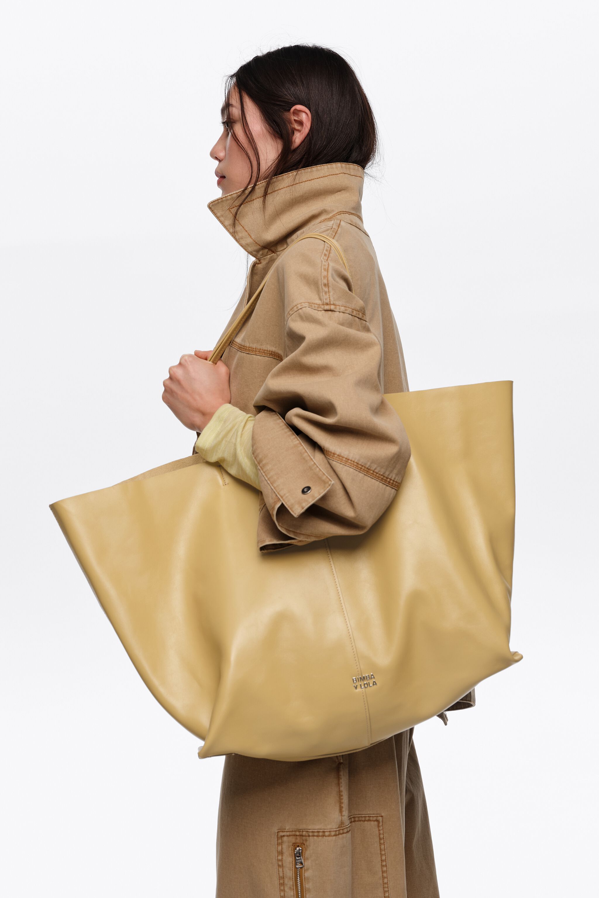Oatmeal-Leder-Maxi-Einkaufstasche