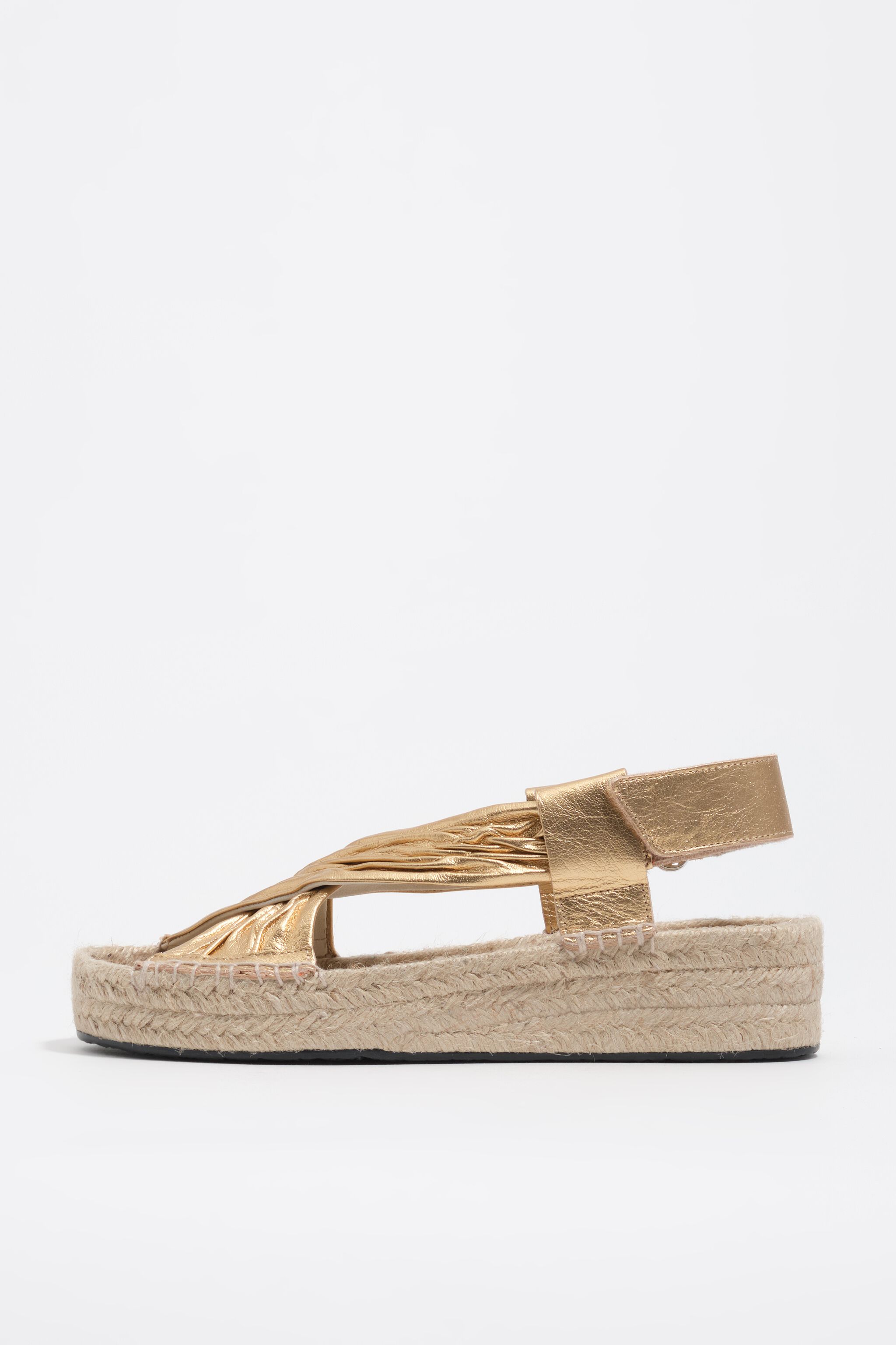 Gold-Leder-Jute-Wedge-Sandalen
