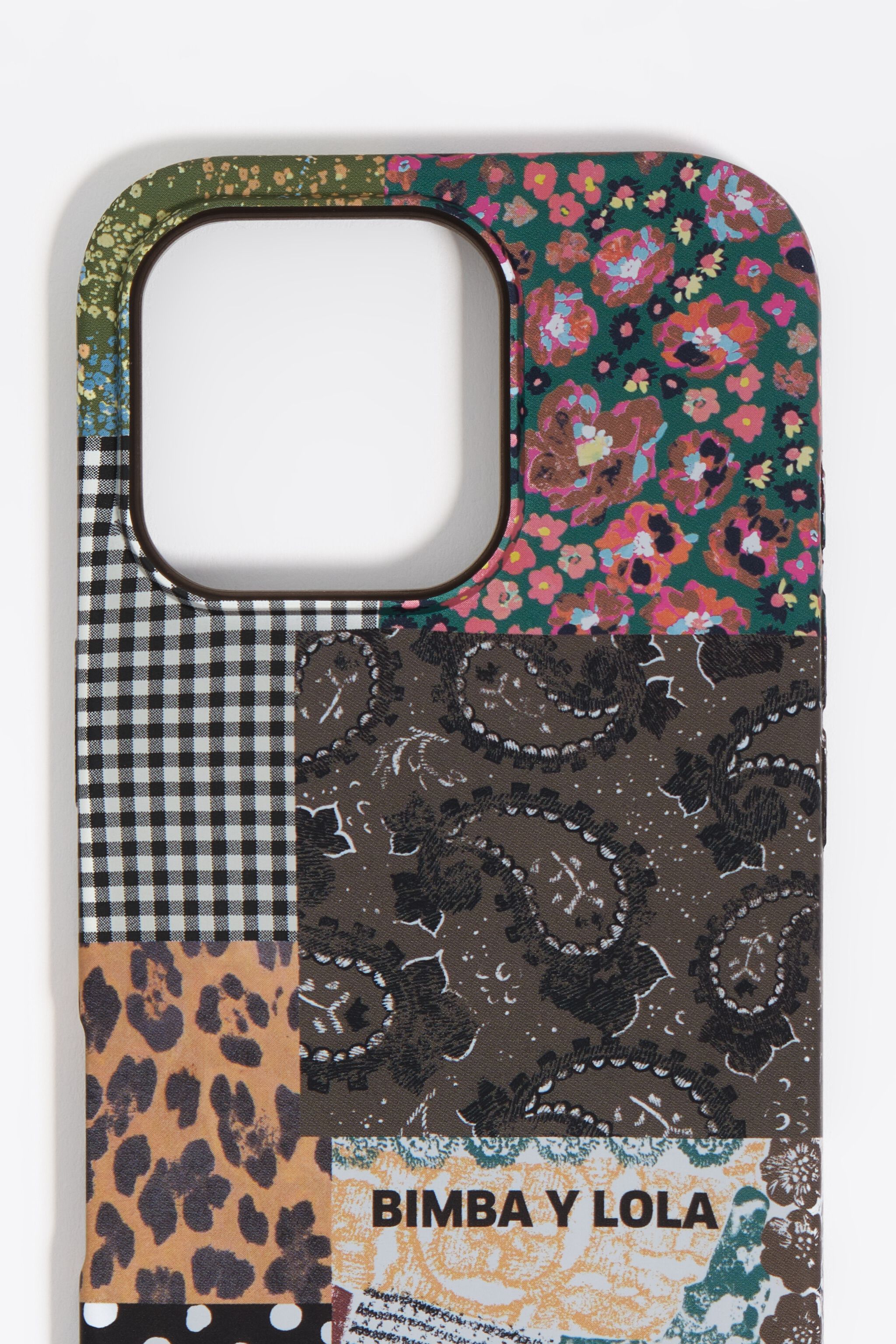 Patchwork-Handyhülle aus Polyurethan für iPhone 16 Pro