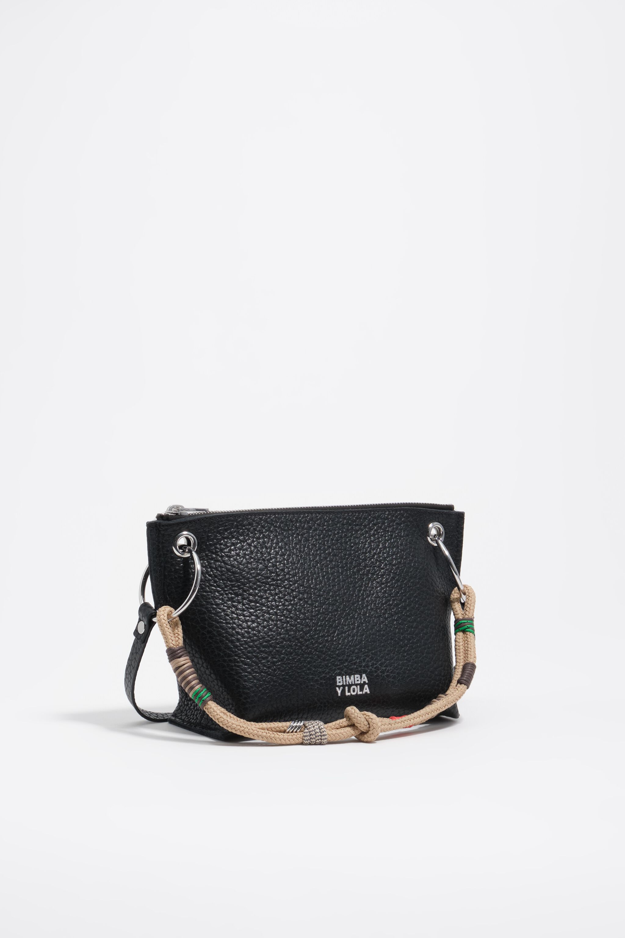 Medium schwarze Leder-Trapez-Tasche