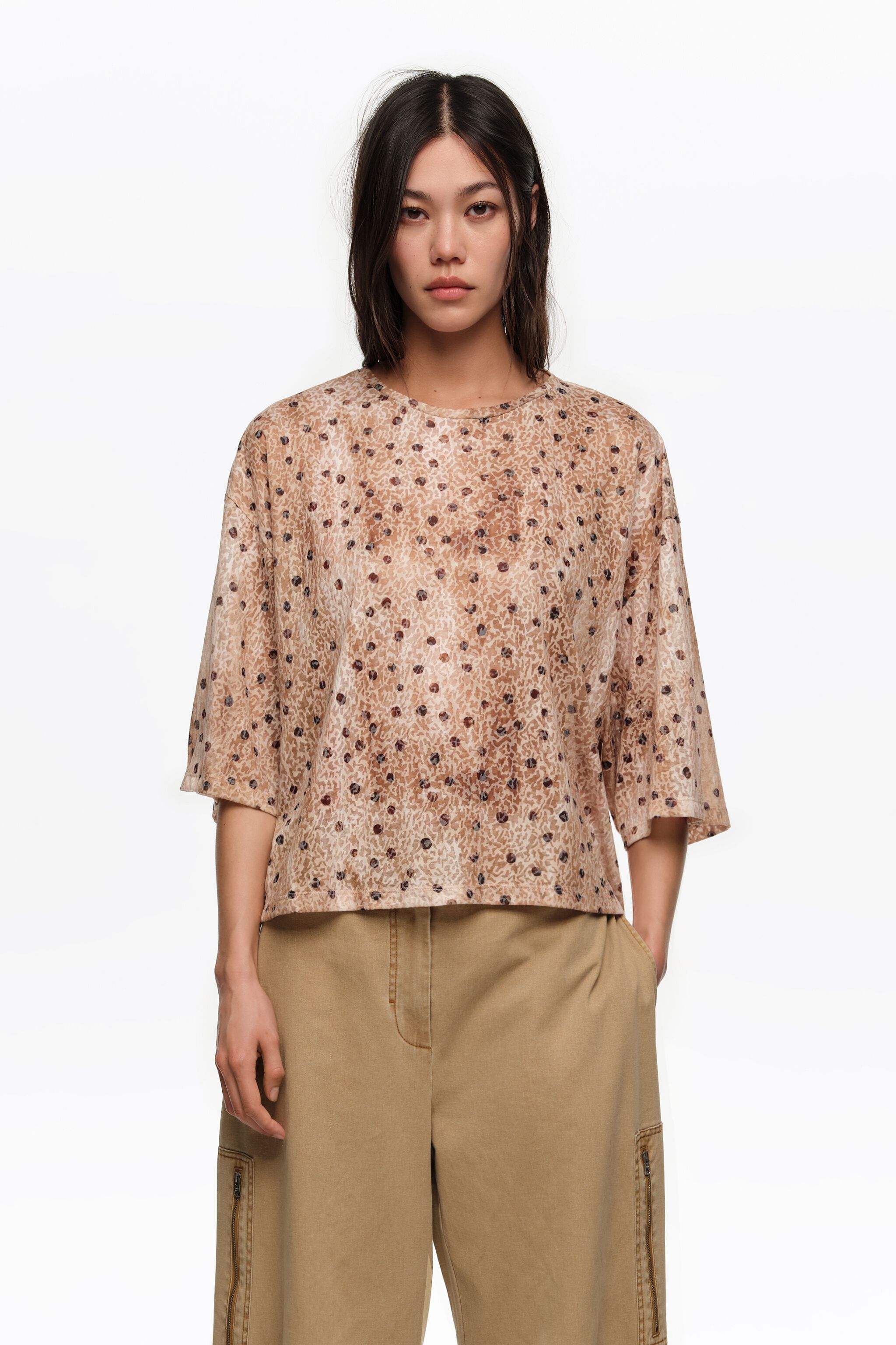 Wasserfarbe-Punkte-Boxy-Devoré-T-Shirt