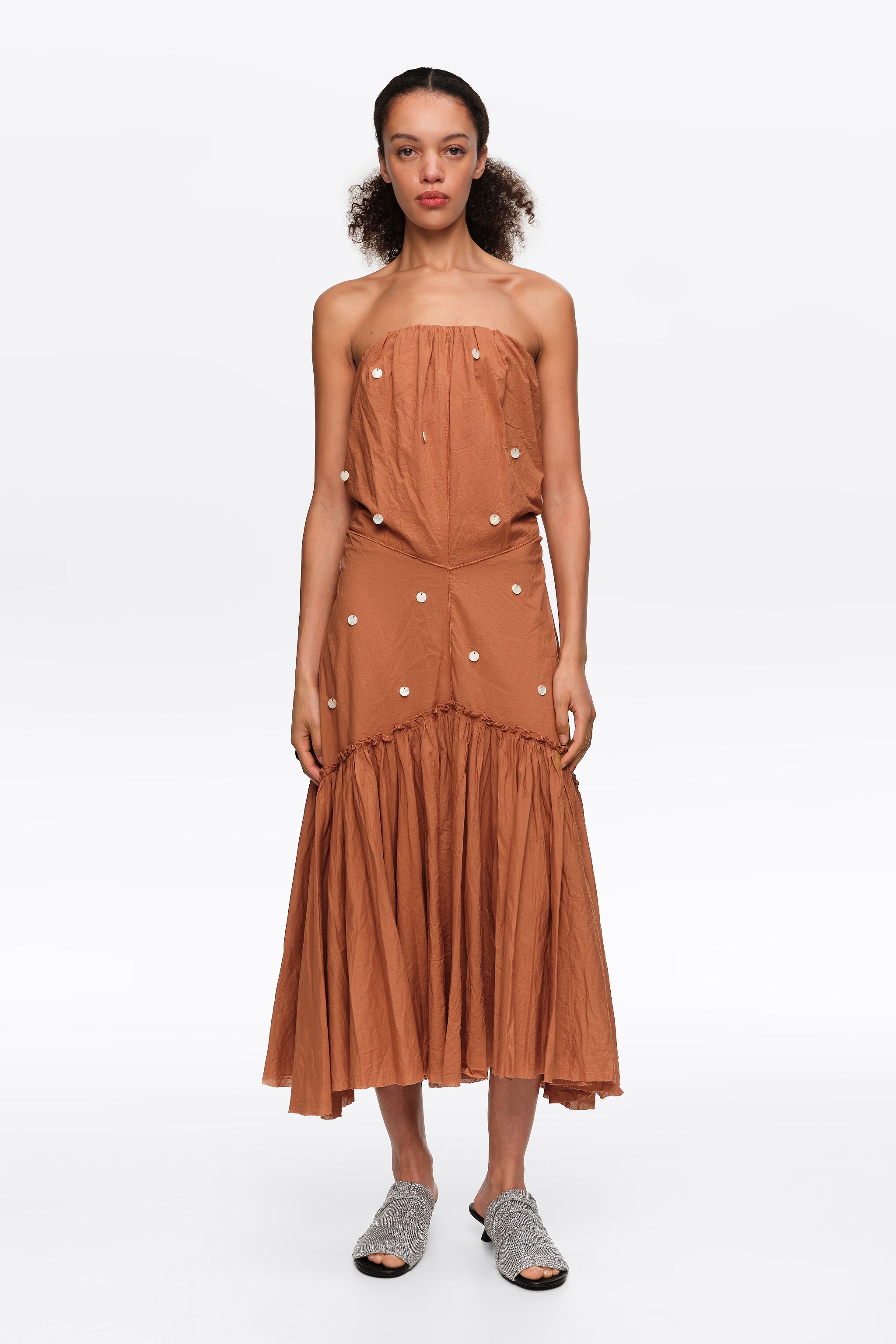 Toffee-Rüschen-Strapless-Kleid