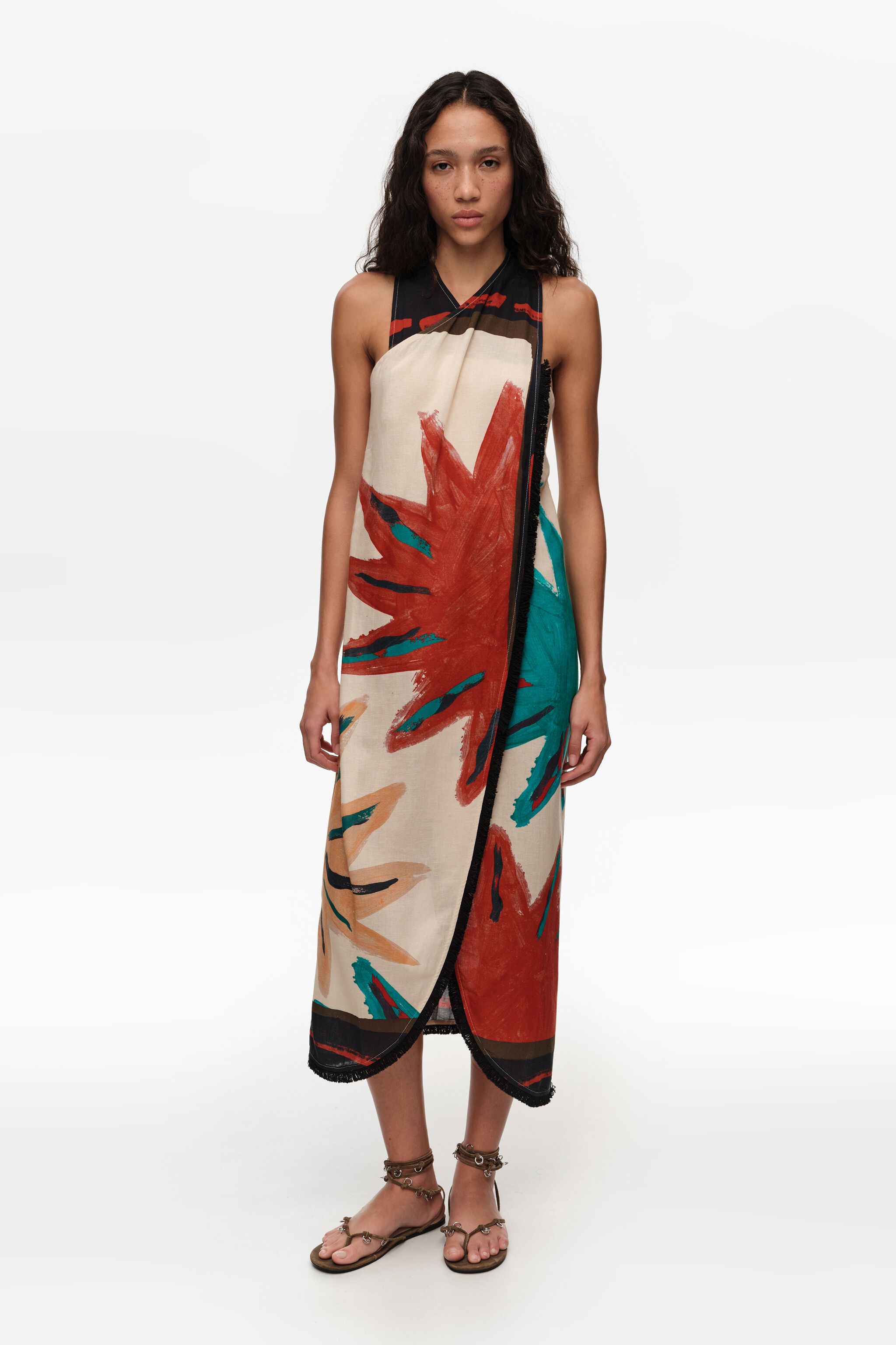 Positional Sun Fransen-Midi-Wrap-Kleid
