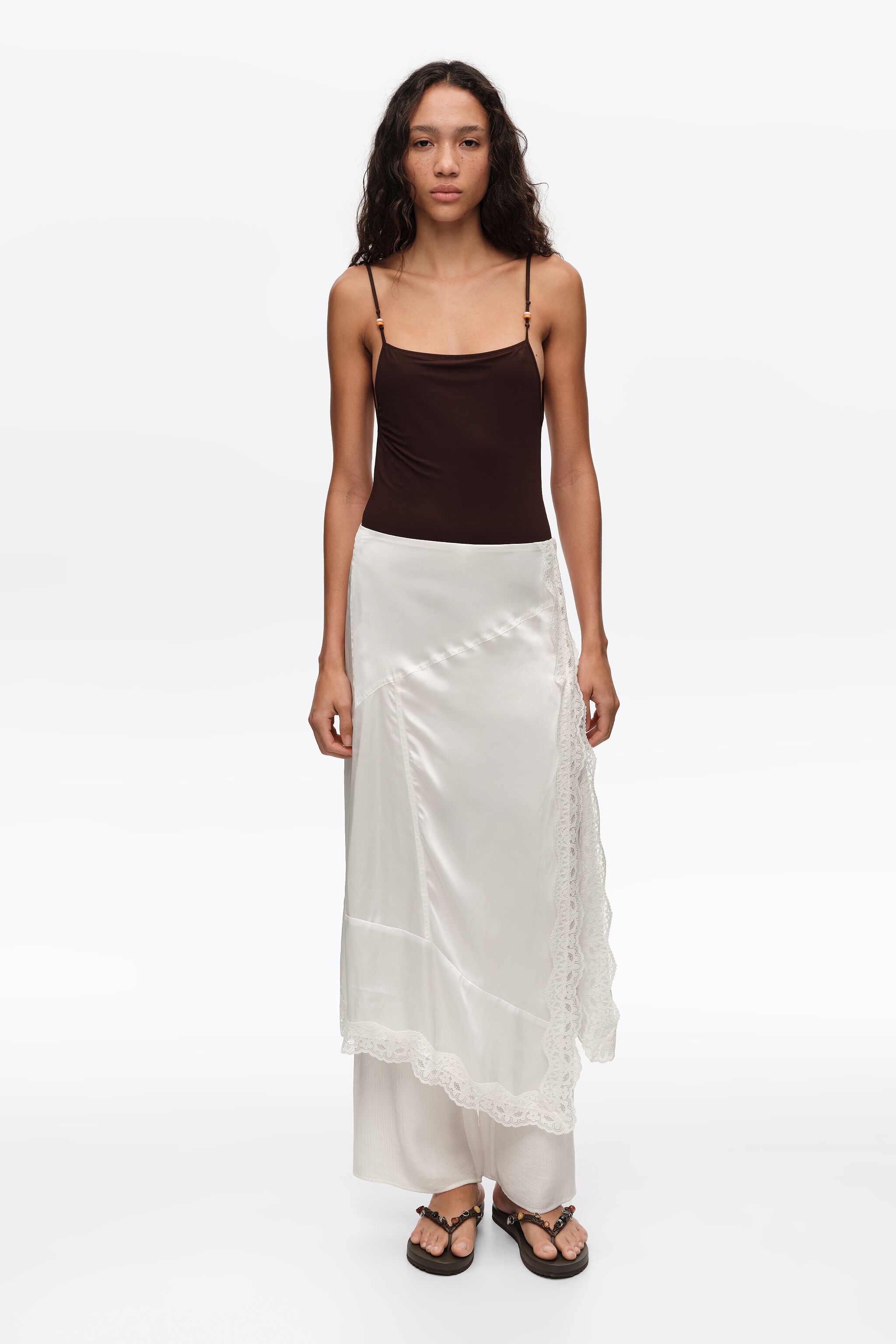 Beige Viskose Spitzen-Skort