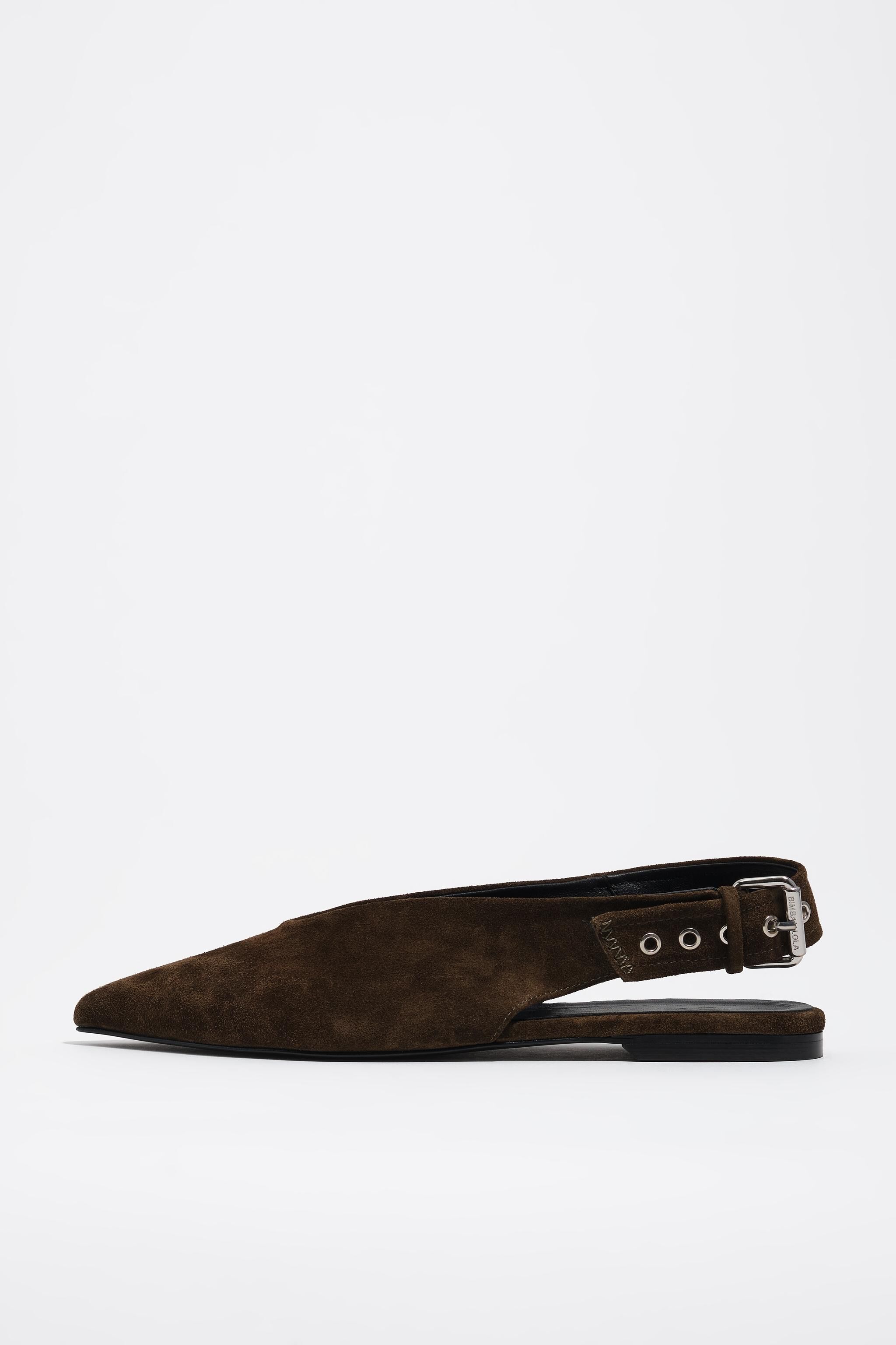 Dunkelgrüner Wildleder-Slingback-Ballerina