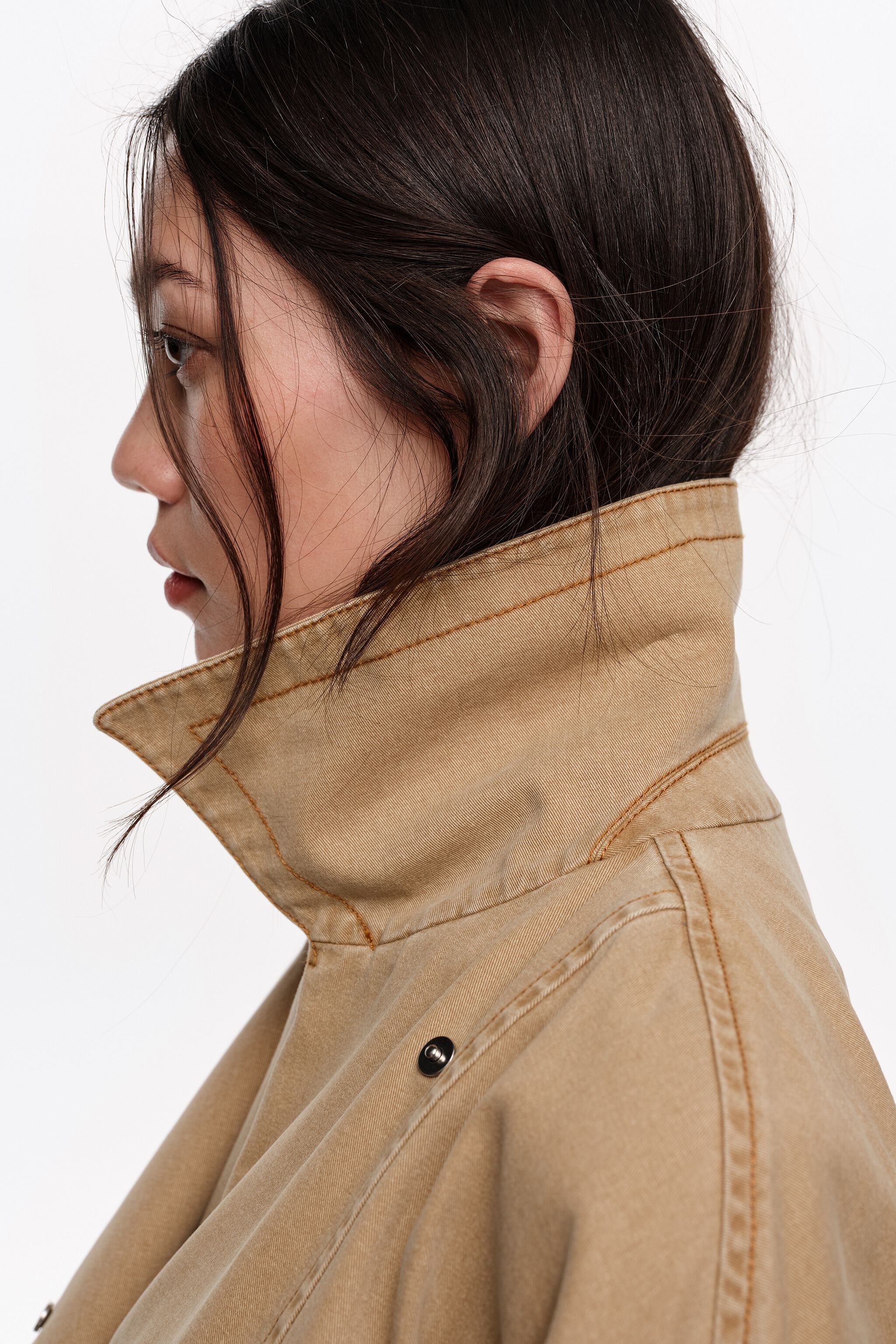 Washed-Doppelreiher-Jacke im Camel-Ton