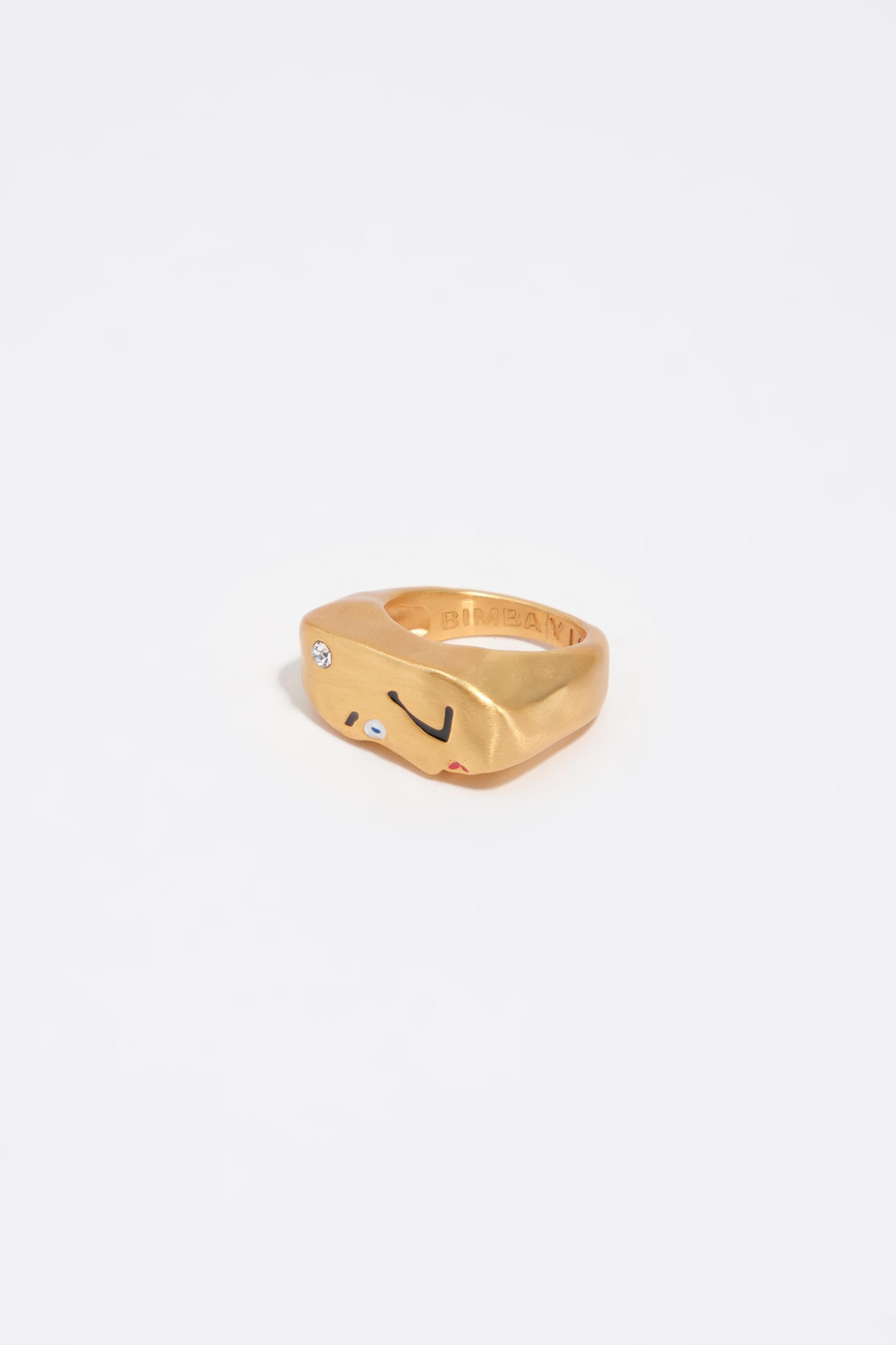 Matte-goldener Ring mit Gesicht und Kristall