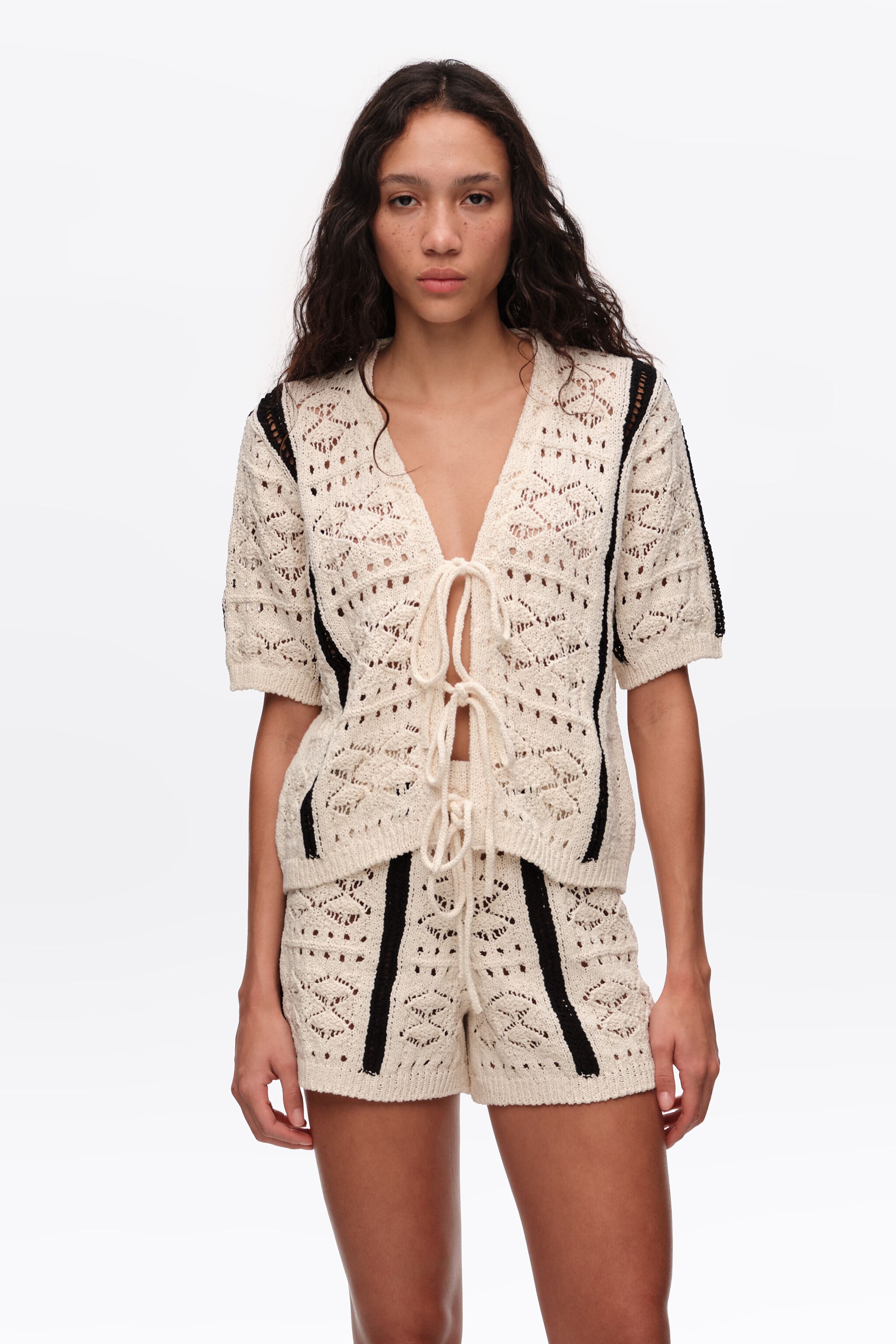 Ivory zwei-Ton-Strick-Cardigan