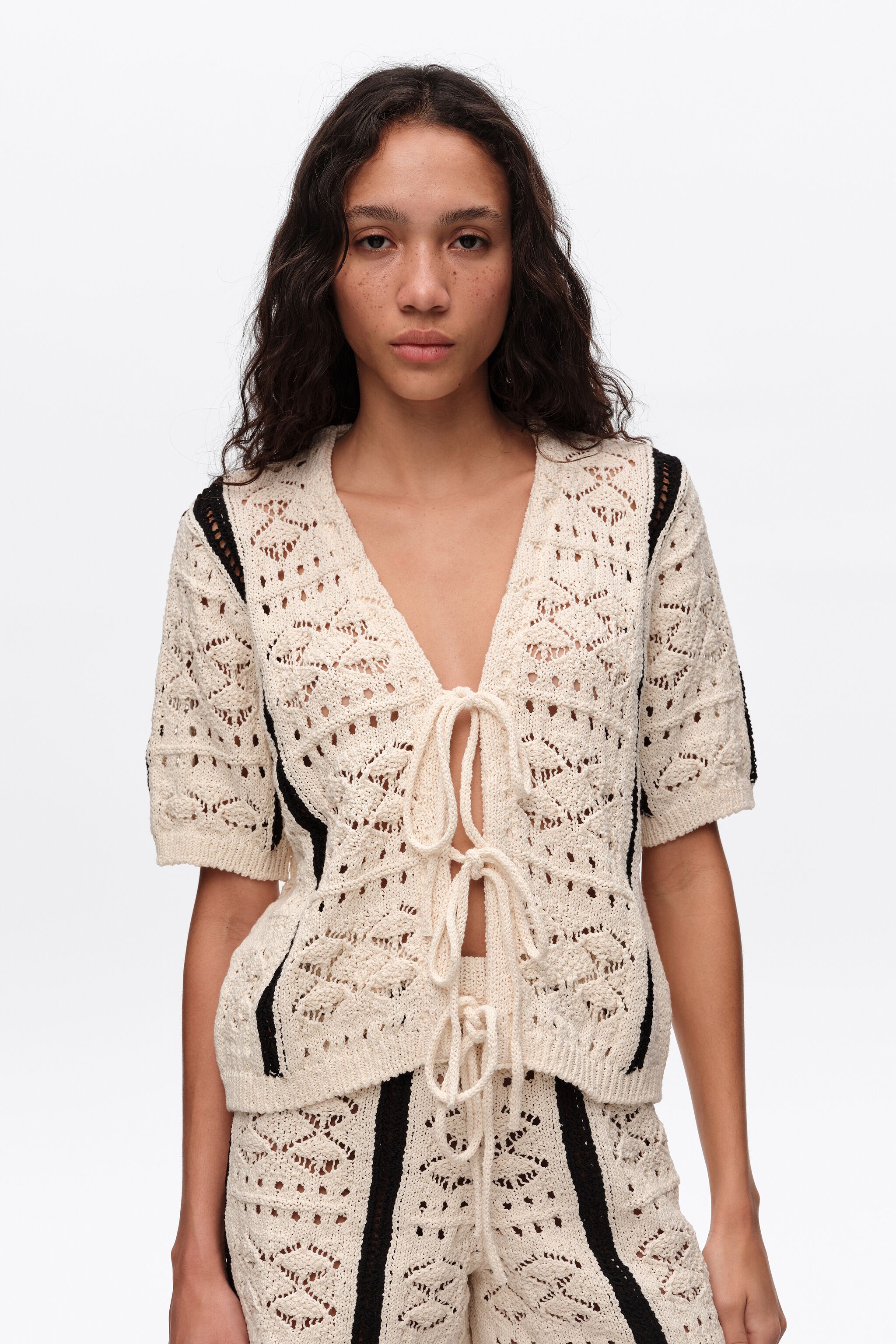 Ivory zwei-Ton-Strick-Cardigan