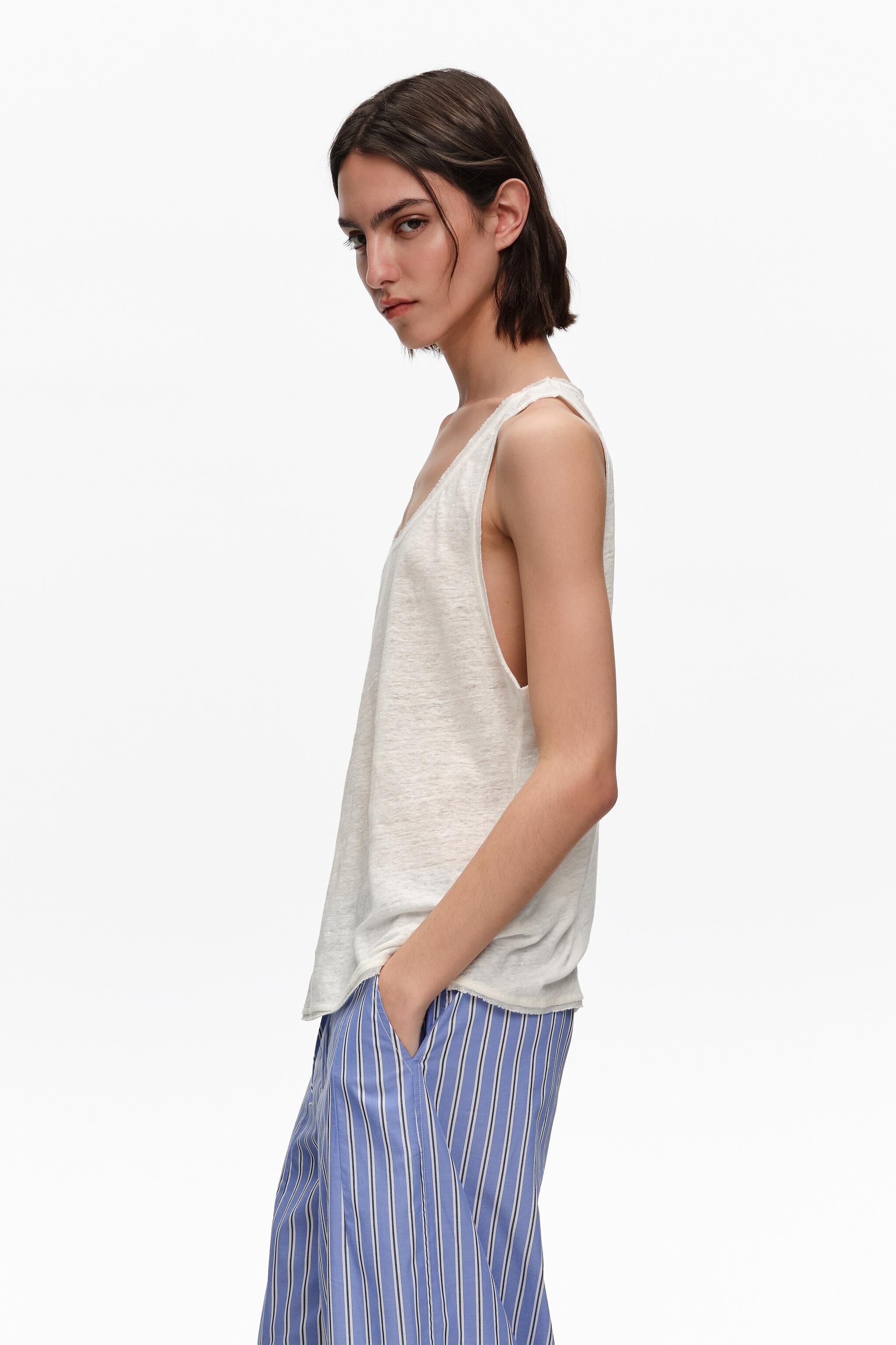 Beige gewaschene Leinen-Westen-Top