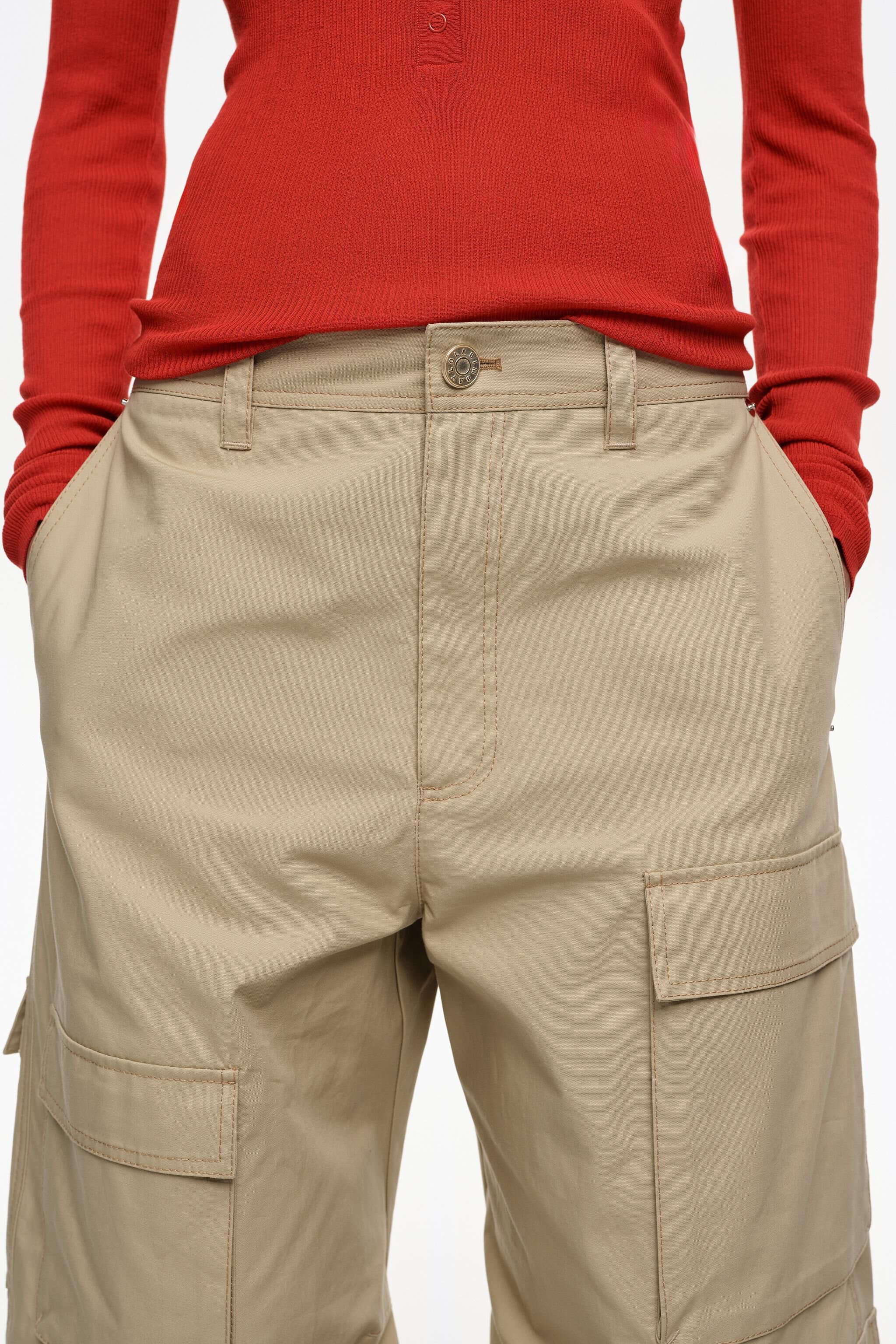 Sand Baumwoll-Hosen mit mehreren Taschen