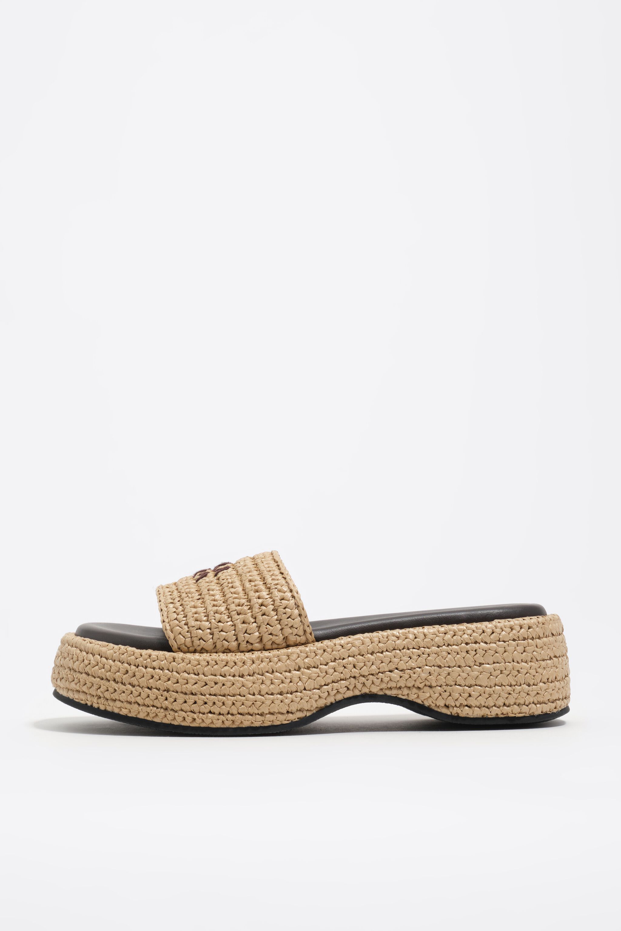 Beige Raffia-Plattform-Sandalen
