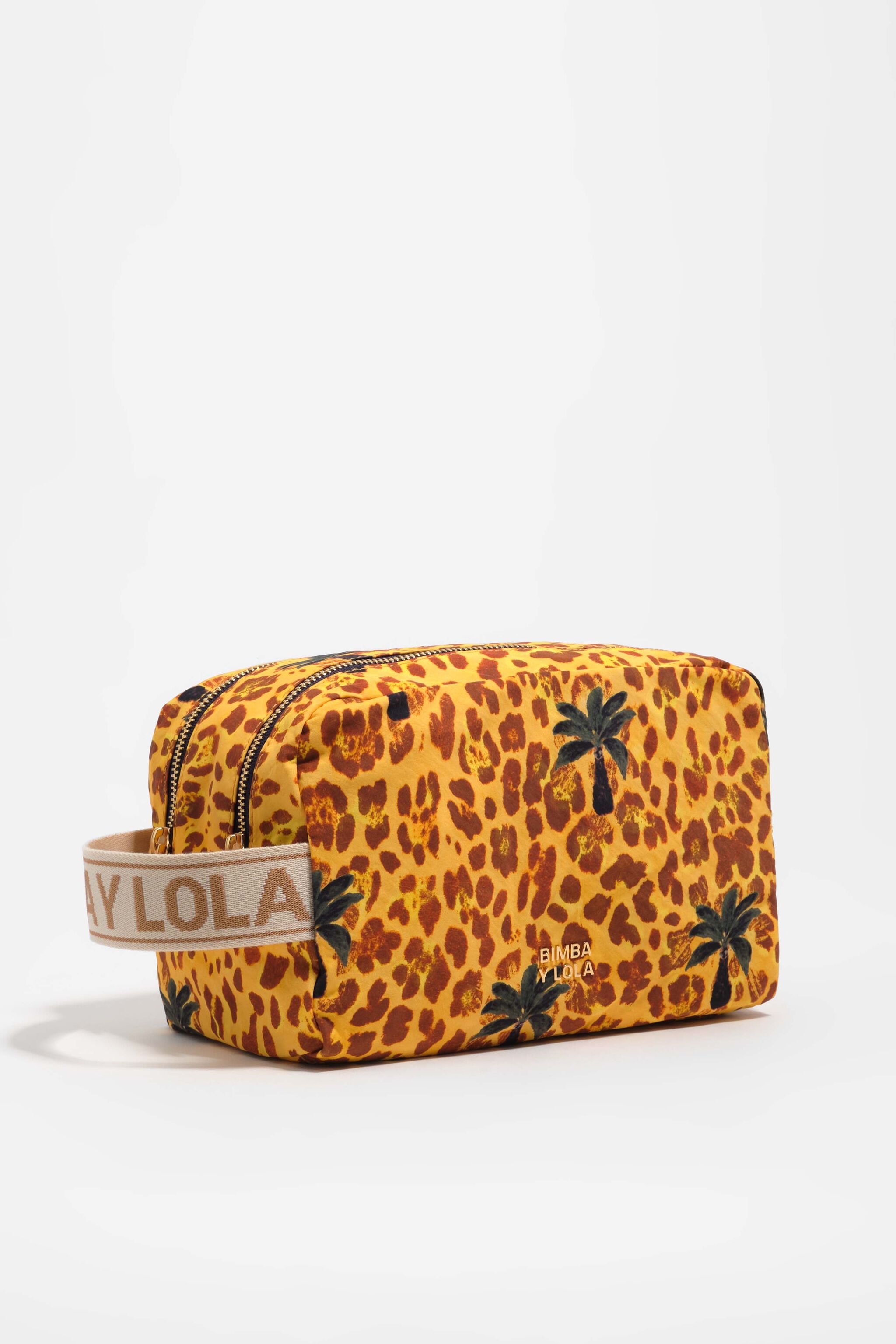 Große gelbe Leopard-Palmen-Doppel-Nylon-Make-up-Case