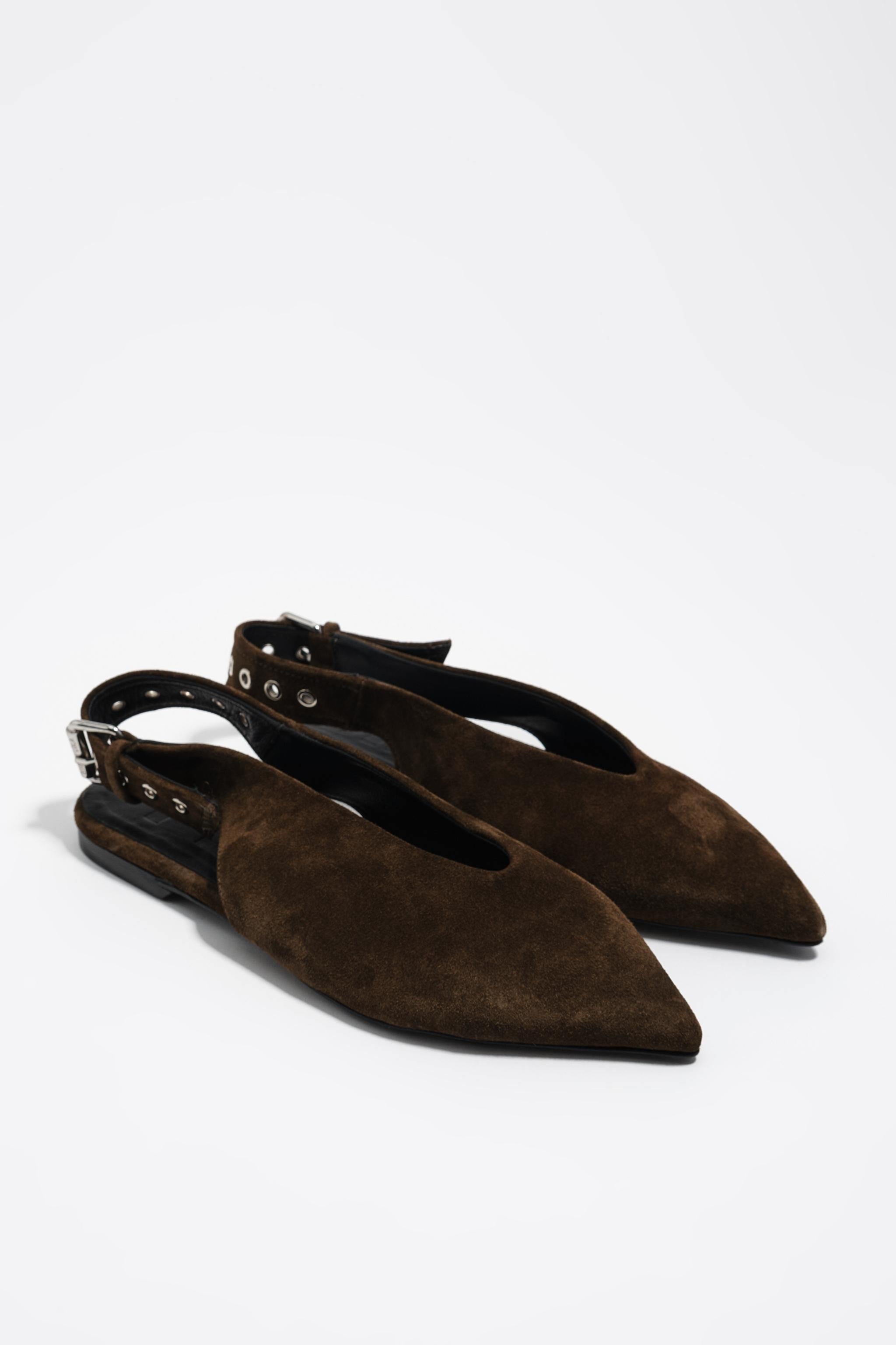 Dunkelgrüner Wildleder-Slingback-Ballerina