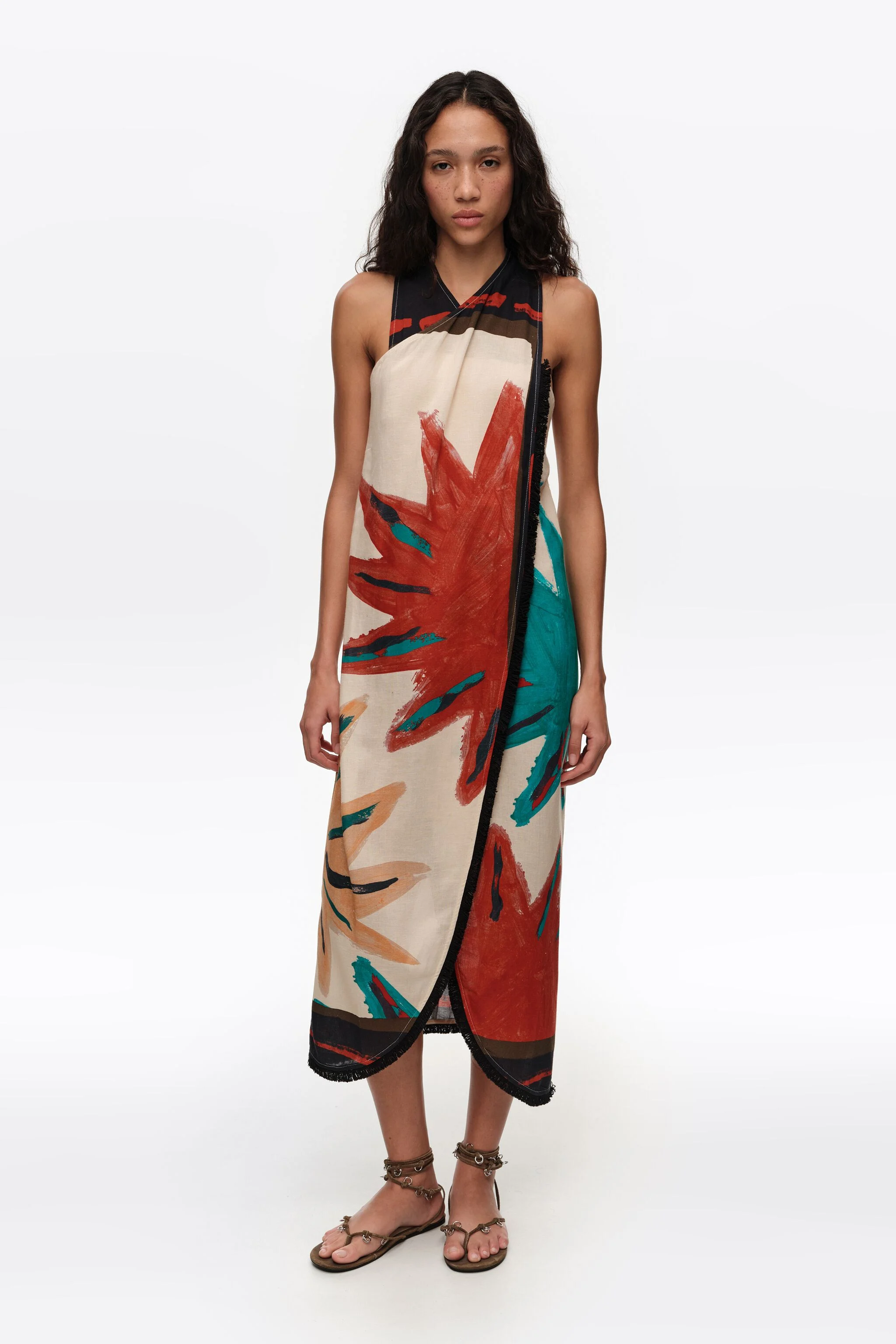 Positional Sun Fransen-Midi-Wrap-Kleid