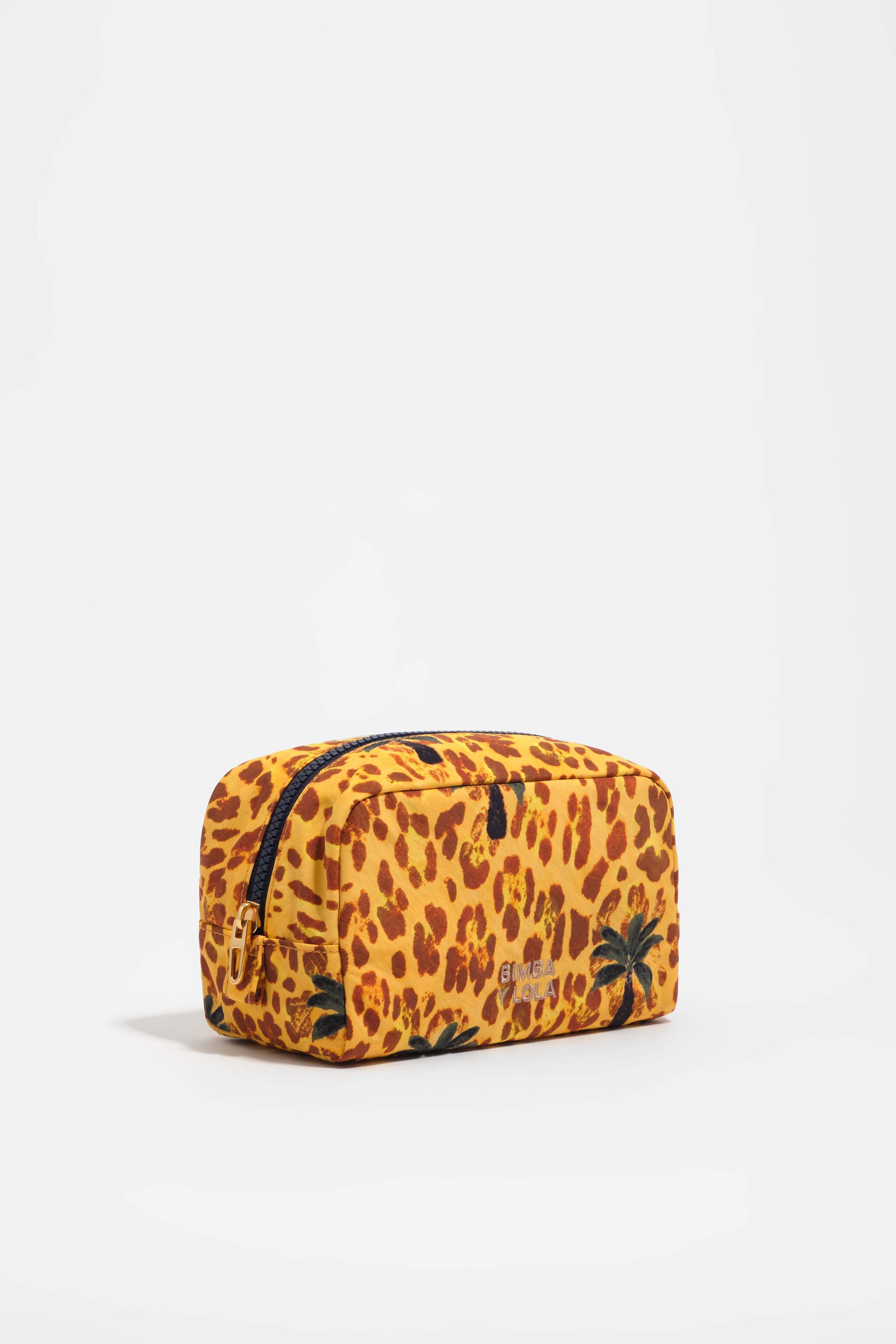 Kleine gelbe Leopard-Palmen-Nylon-Make-up-Case