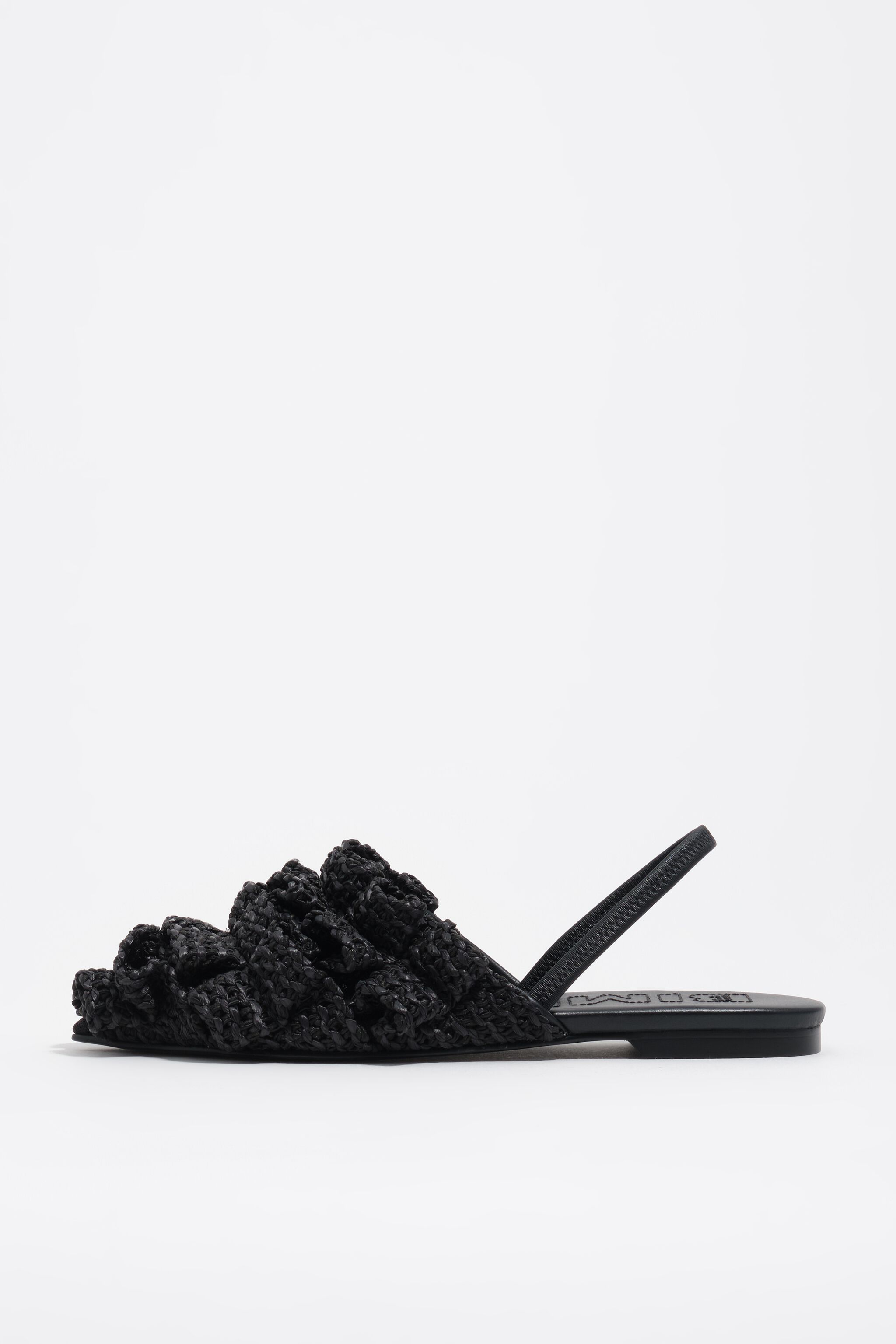 Schwarze Raffia-Spitzenslingback-Ballerina