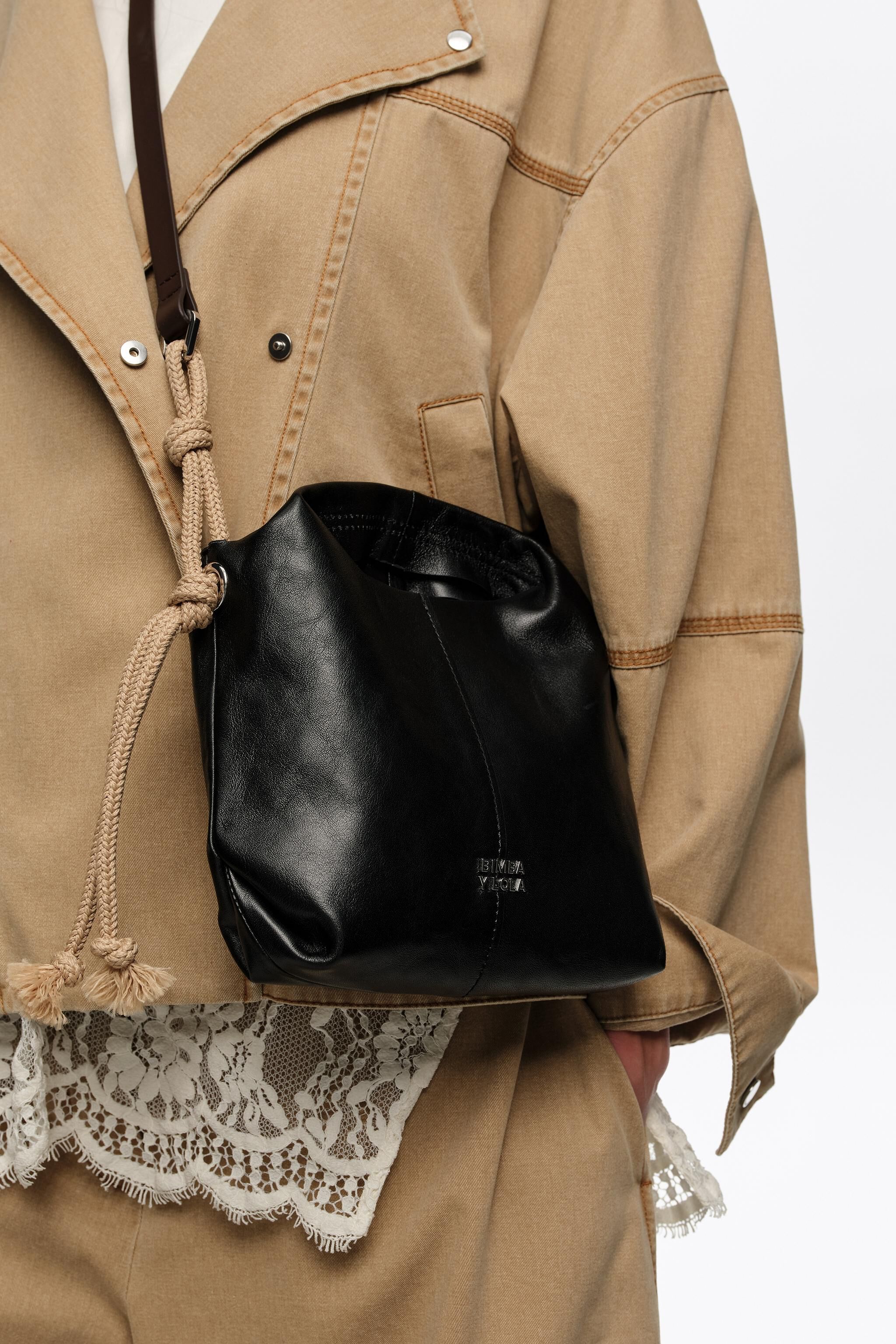 Schwarze Ledermini-Tasche