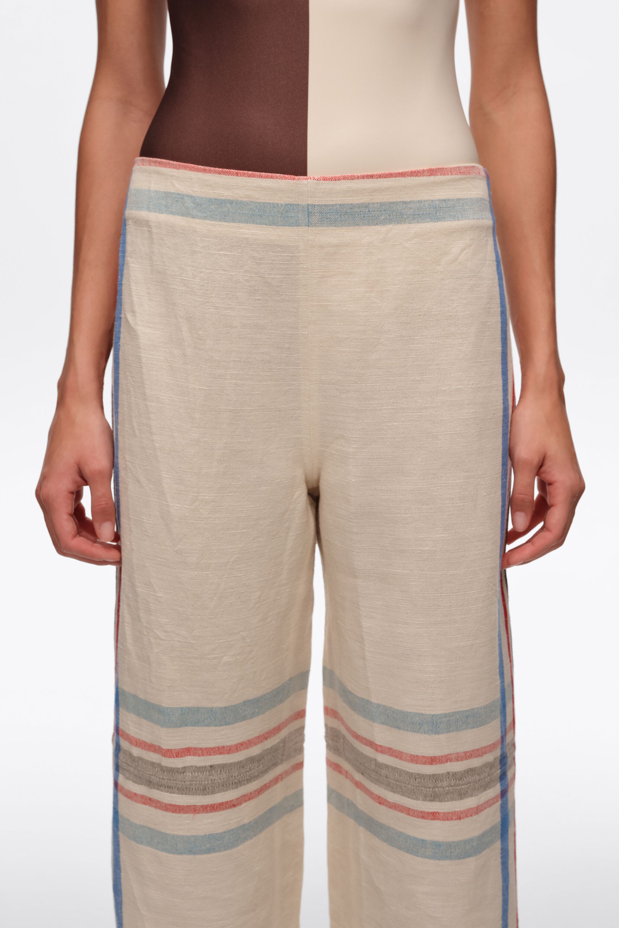 Beige Leinen gerade Hosen bis zum Knöchel mit Streifen