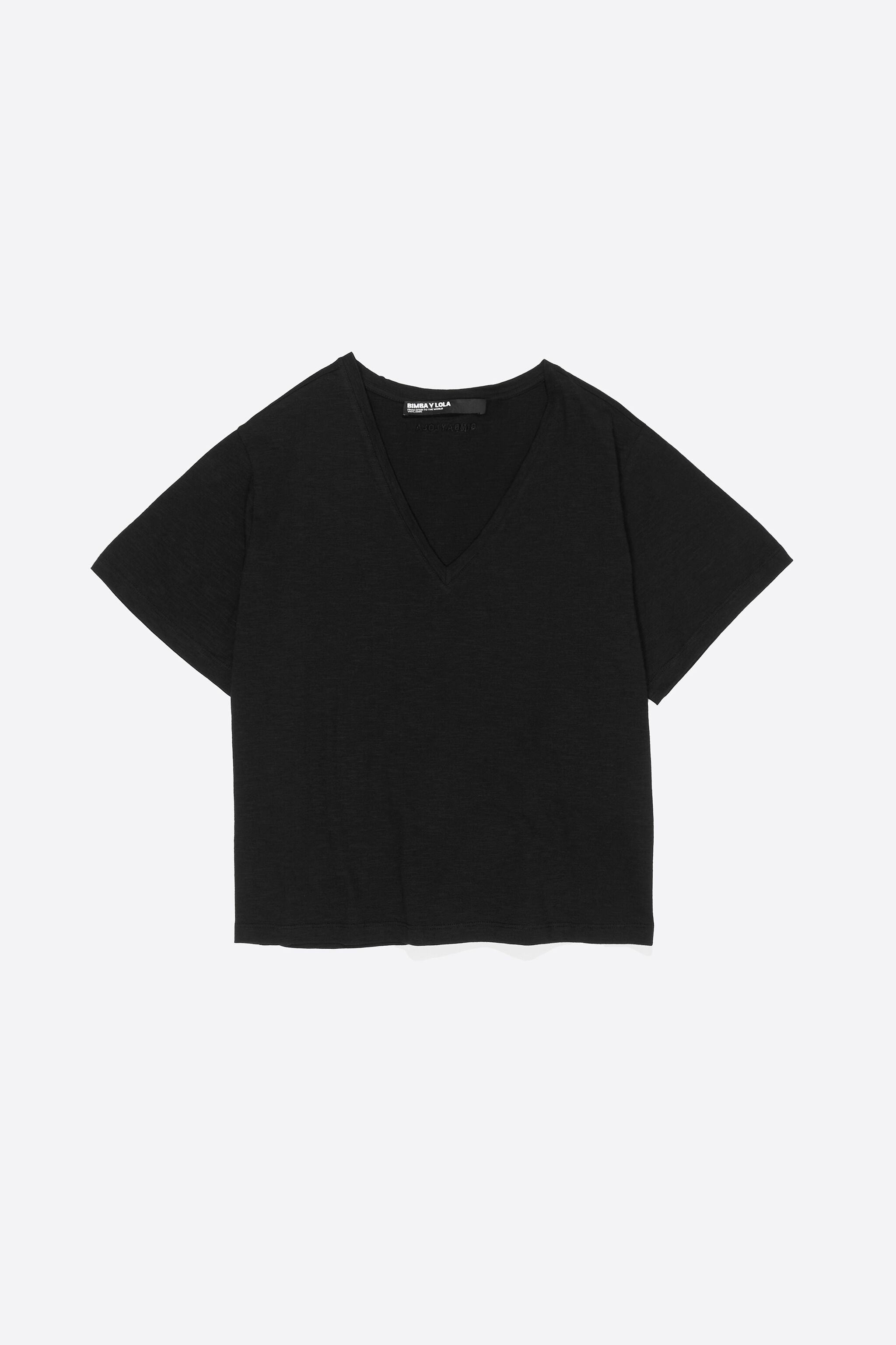 Schwarzes V-Ausschnitt Baumwoll-T-Shirt