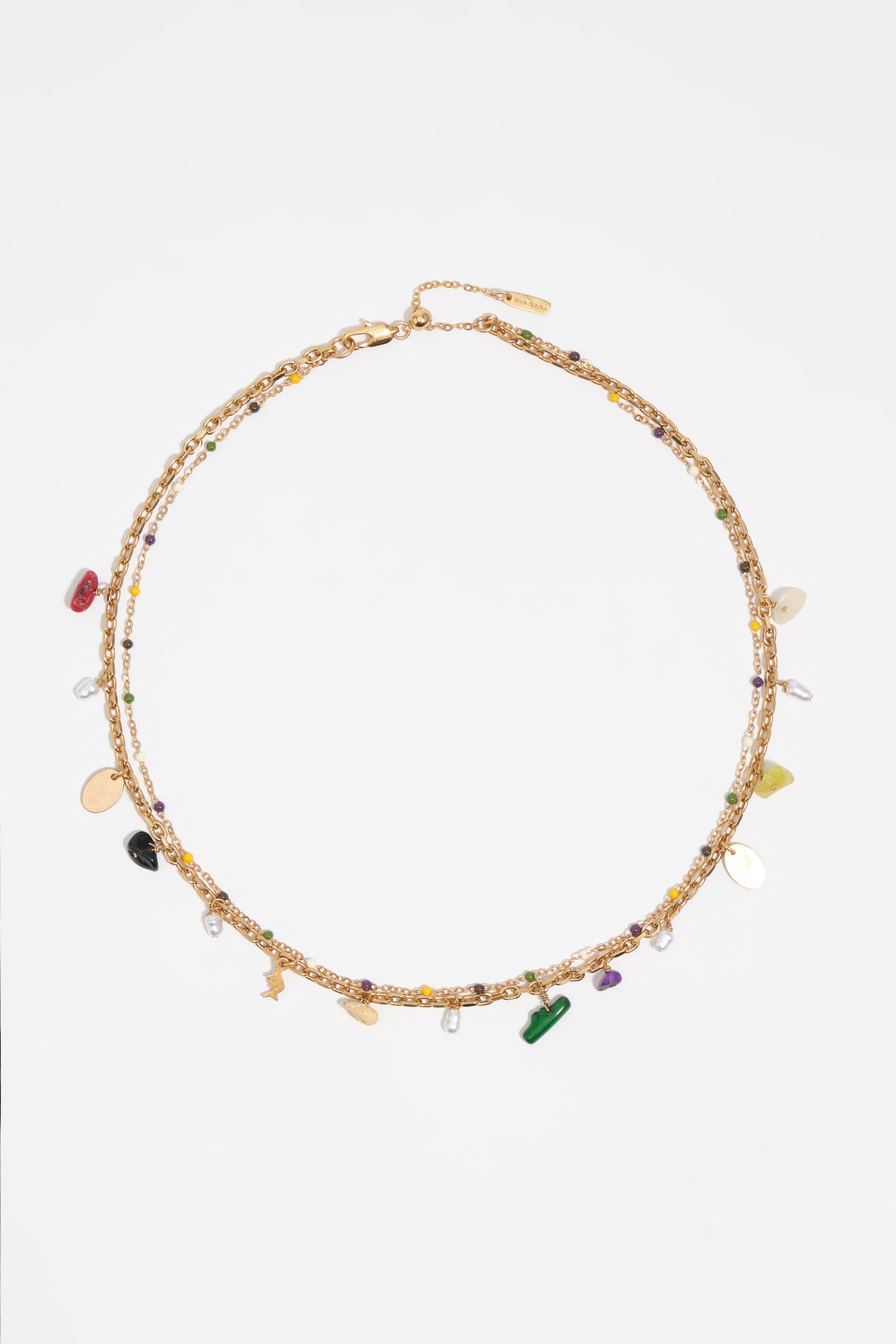 Halskette aus mehrfarbigen Steinen mit doppelter Kette
