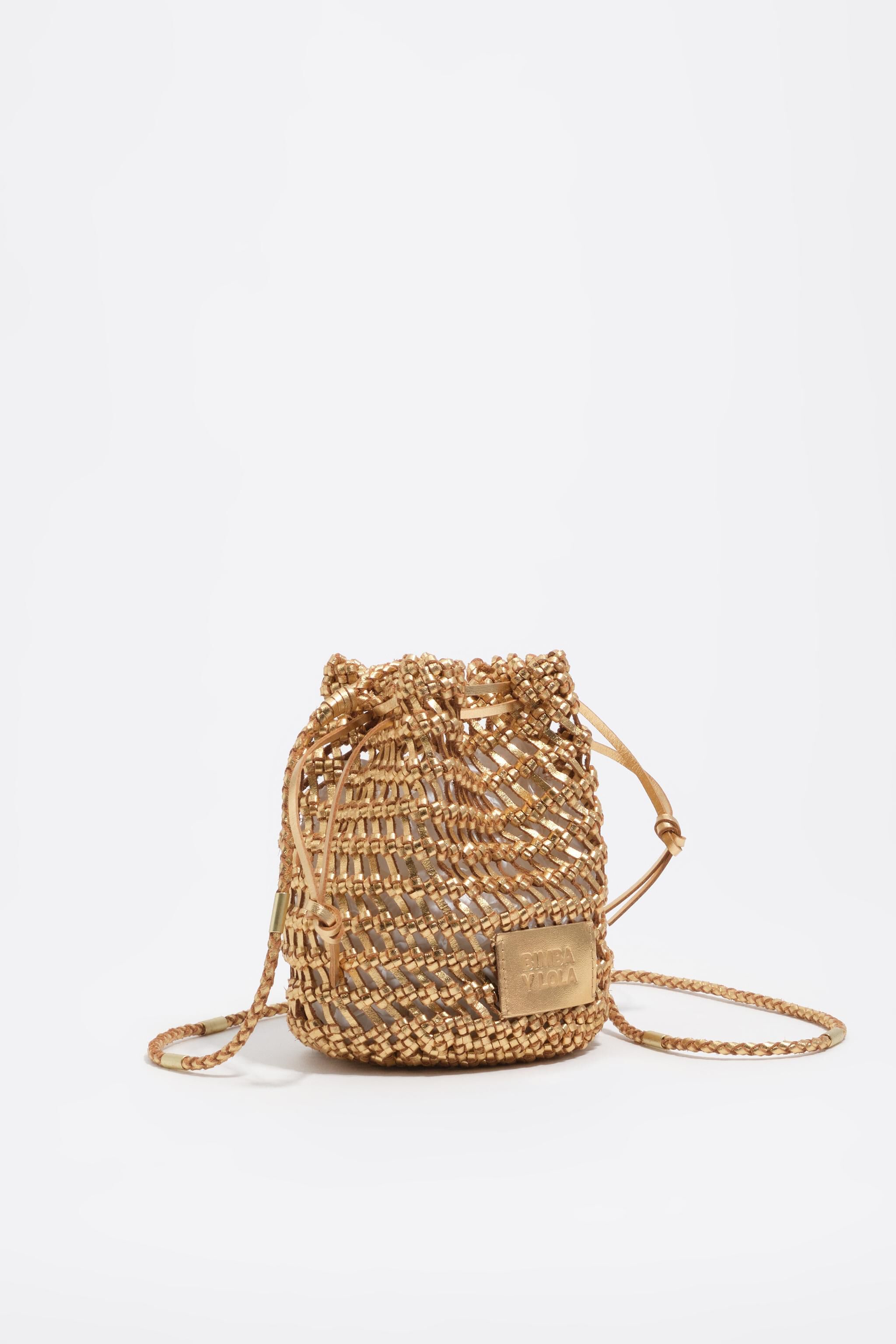 Gold geflochtene Ledermini-Handtasche