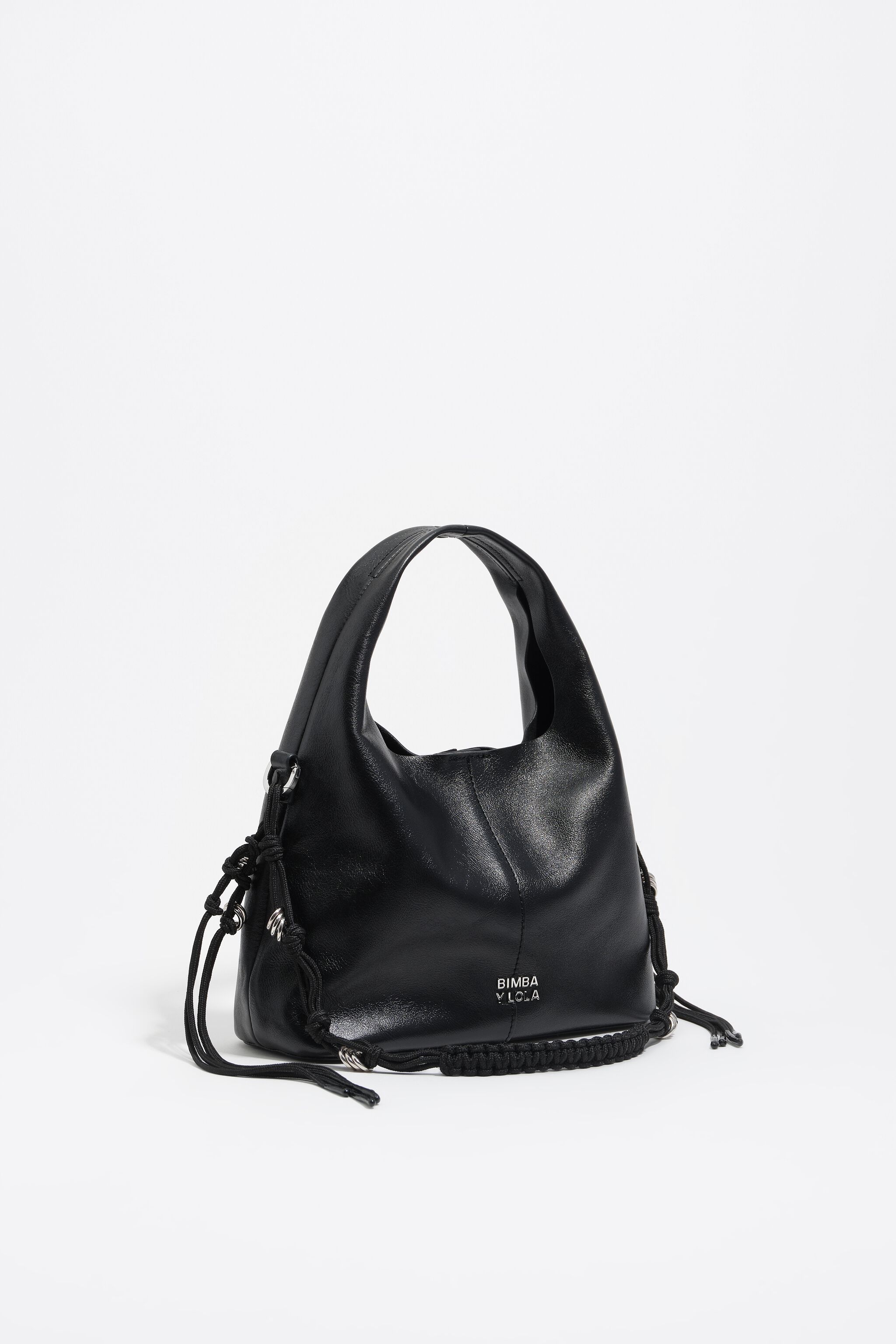 Kleine schwarze Leder-Querstreifen-Griff-Papiertasche