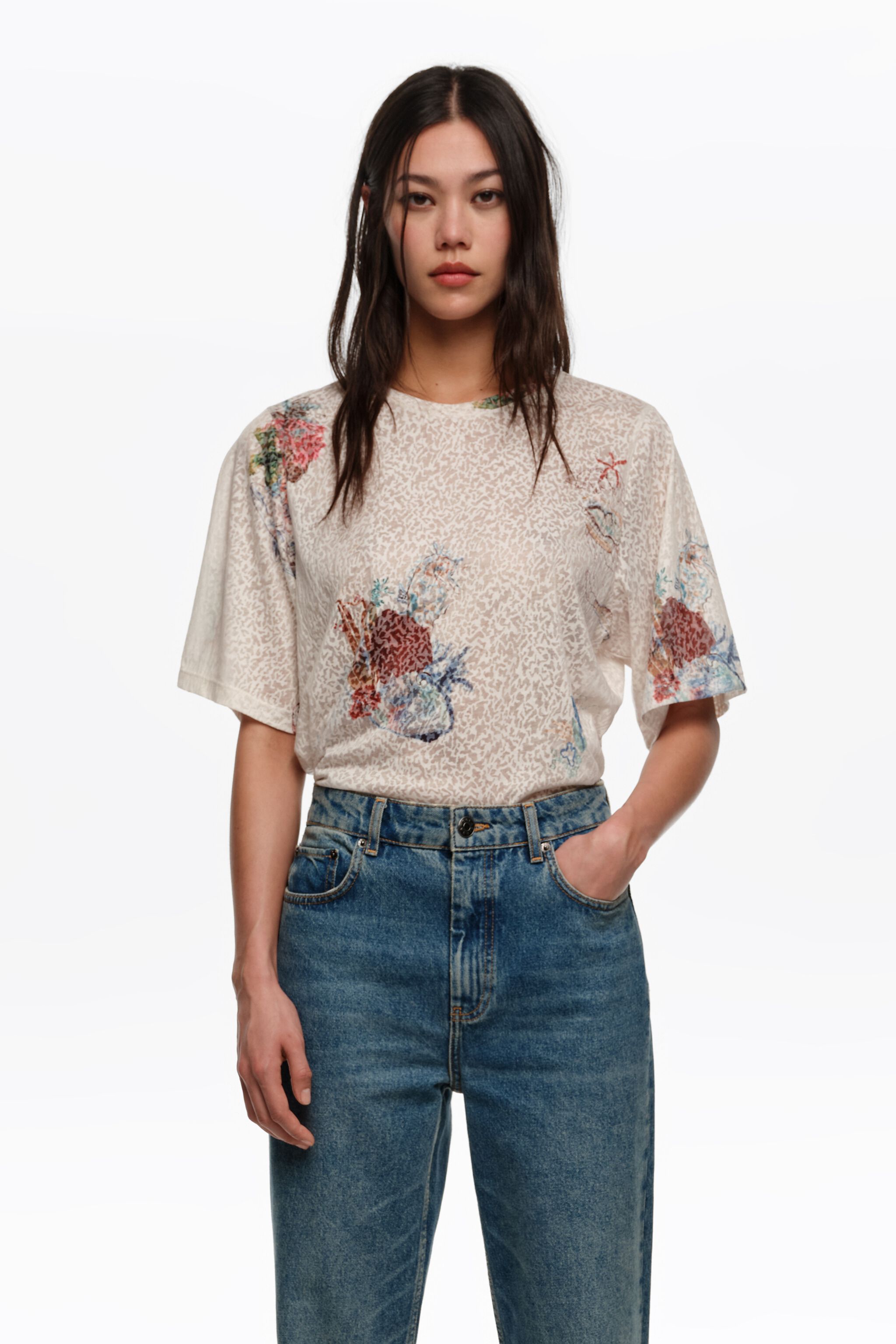 Off-weißes Seabed Devoré-Langarm-T-Shirt