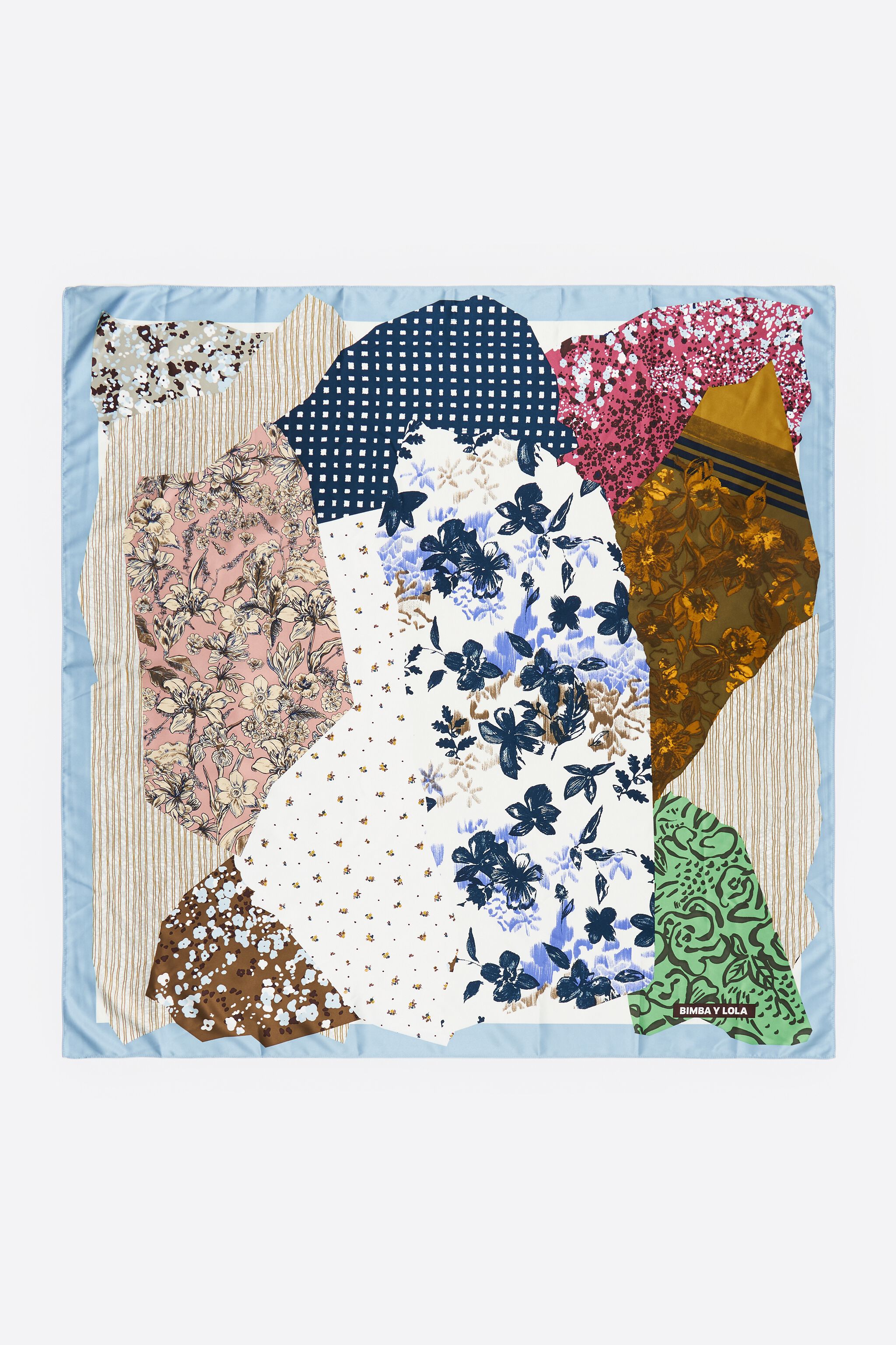 Blaue Collage-Print-Schal