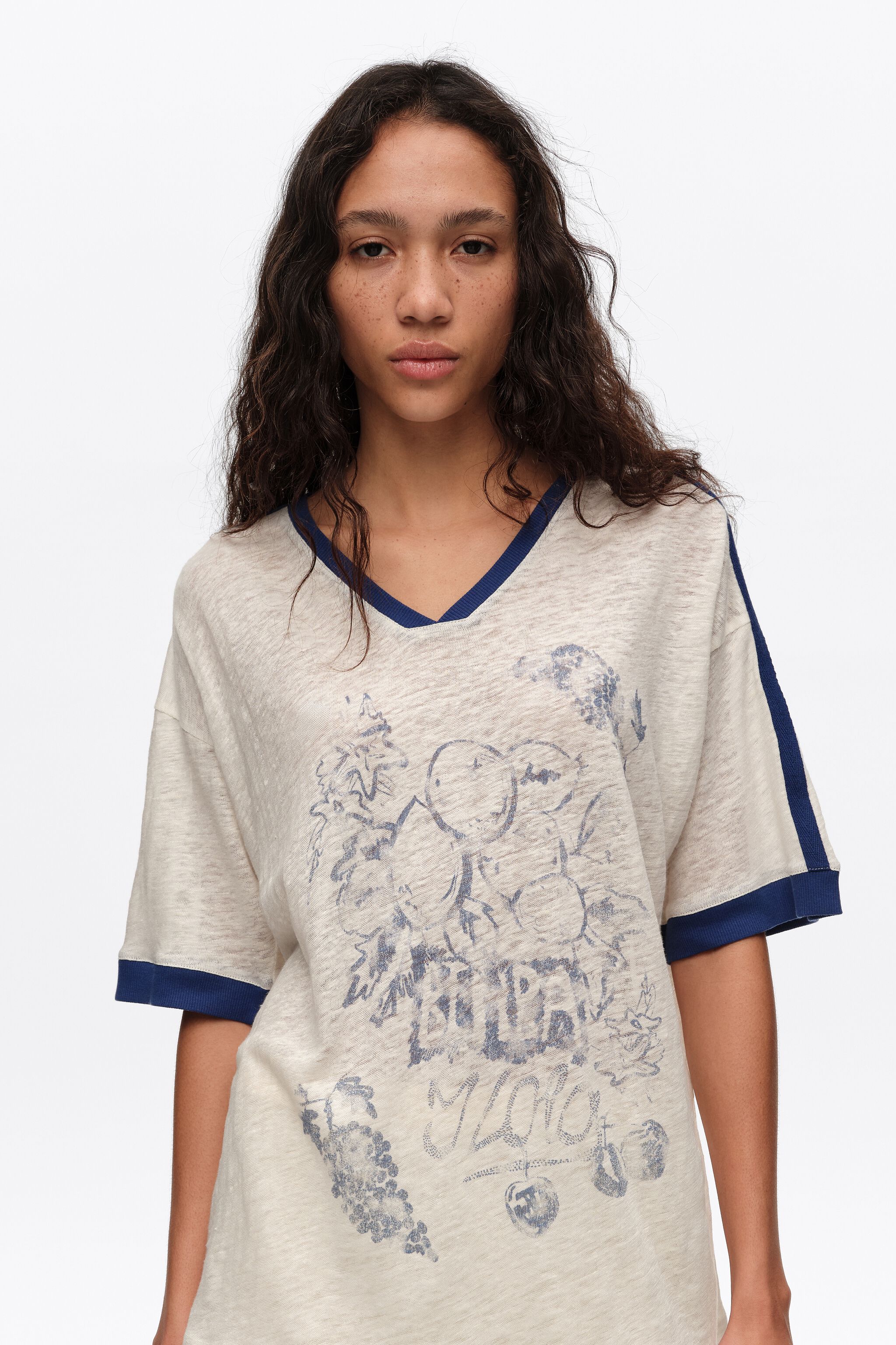 Faded ivory Leinen-Oberteil mit Frucht-Logo