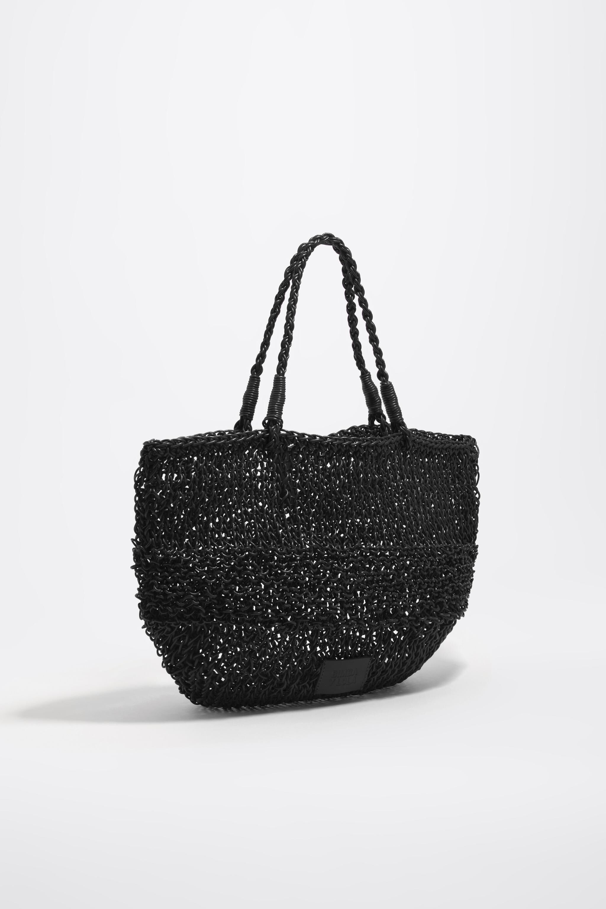 Medium schwarze geflochtene Leder-Shoulderbag