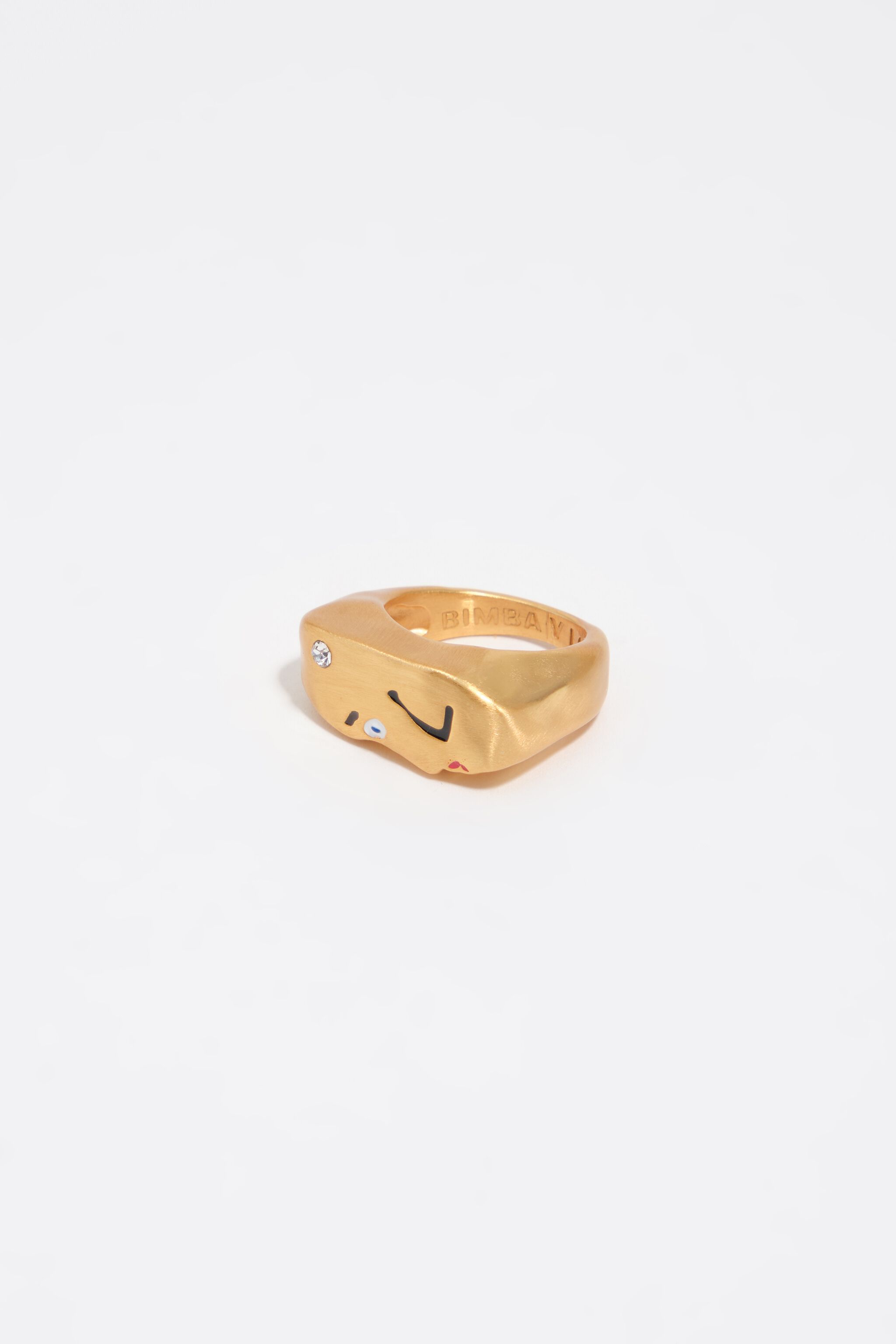 Matte-goldener Ring mit Gesicht und Kristall