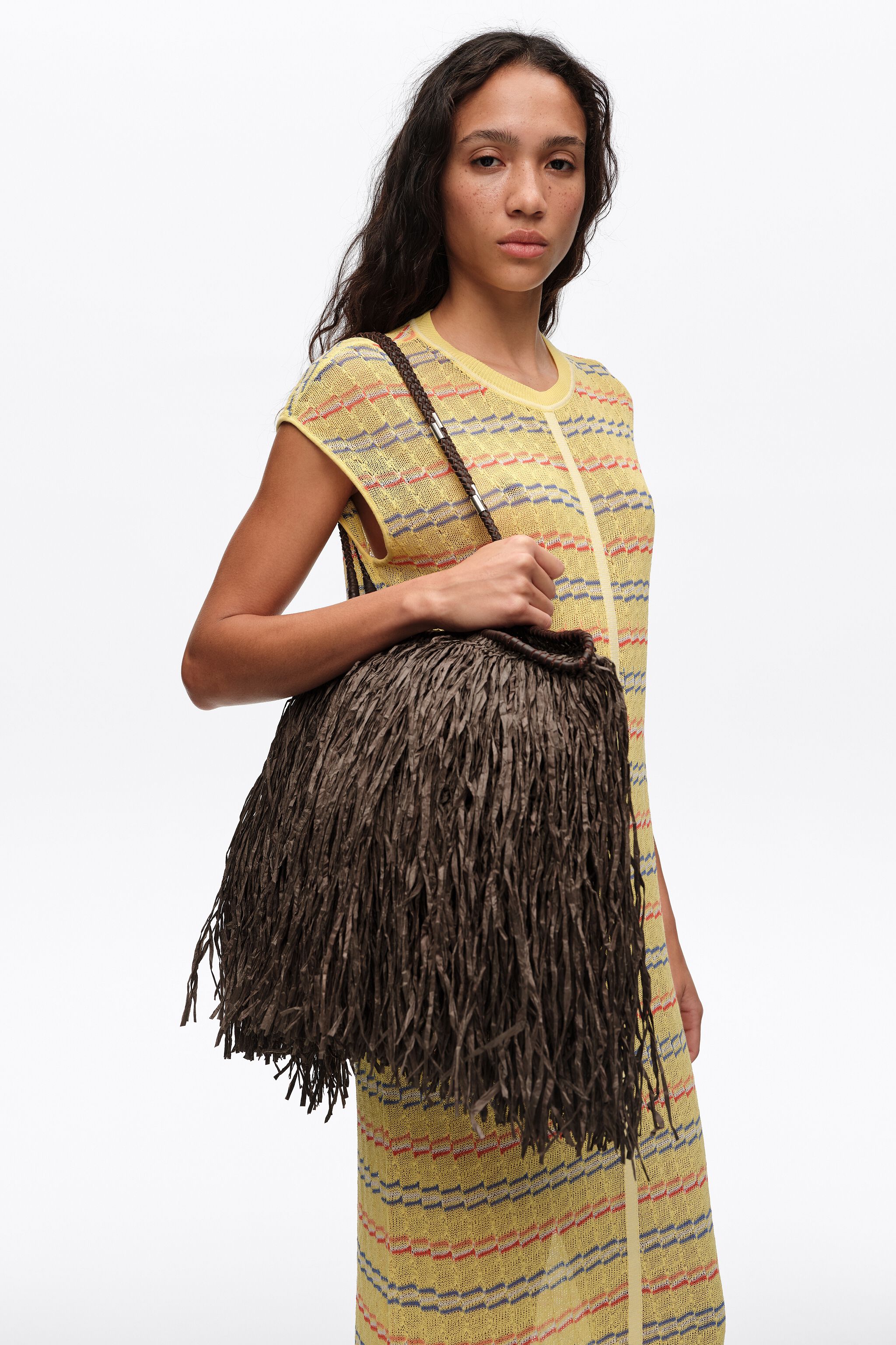 Große Schokoladen-Raffia-Effekt-Einkaufstasche