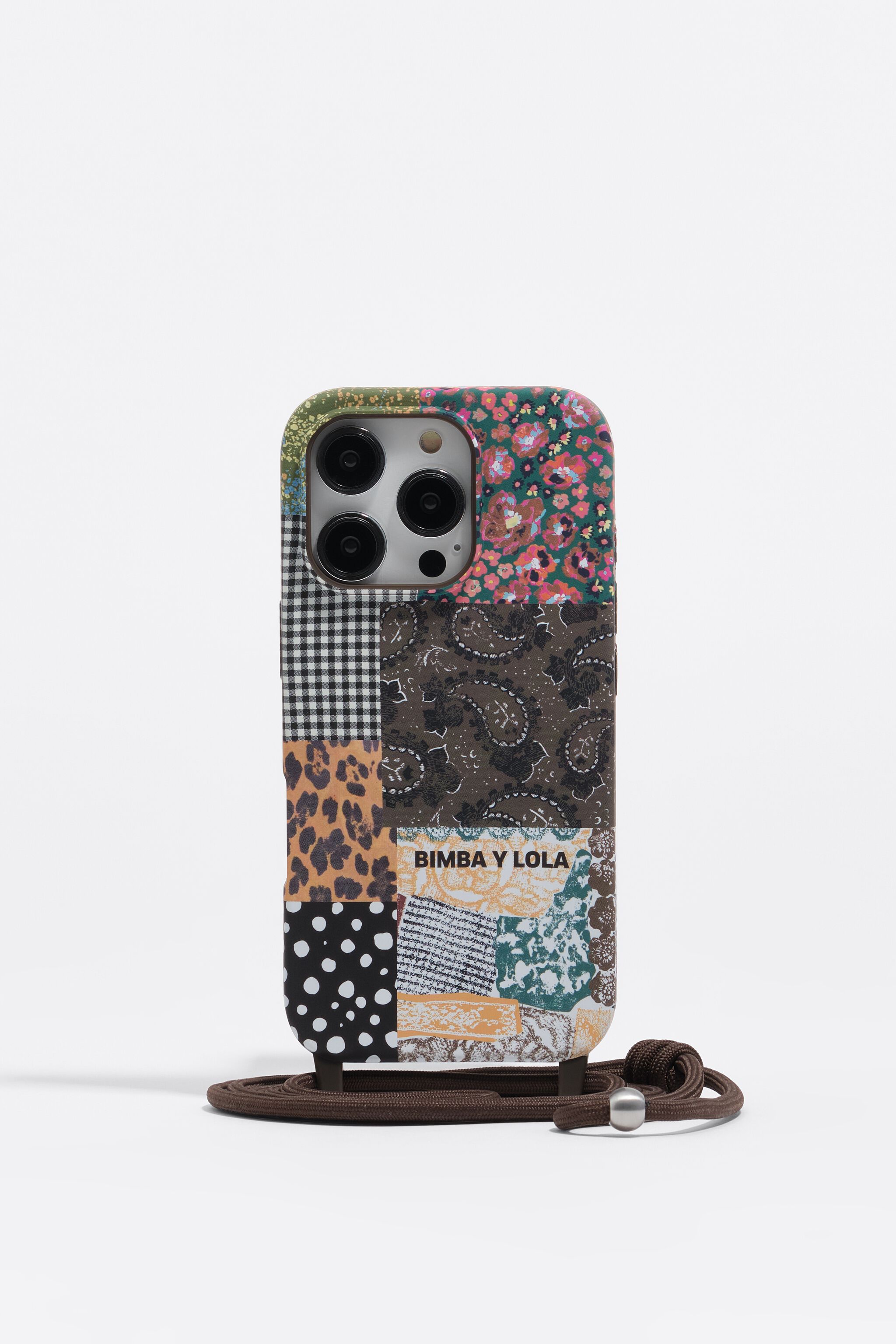 Patchwork-Handyhülle aus Polyurethan für iPhone 16 Pro