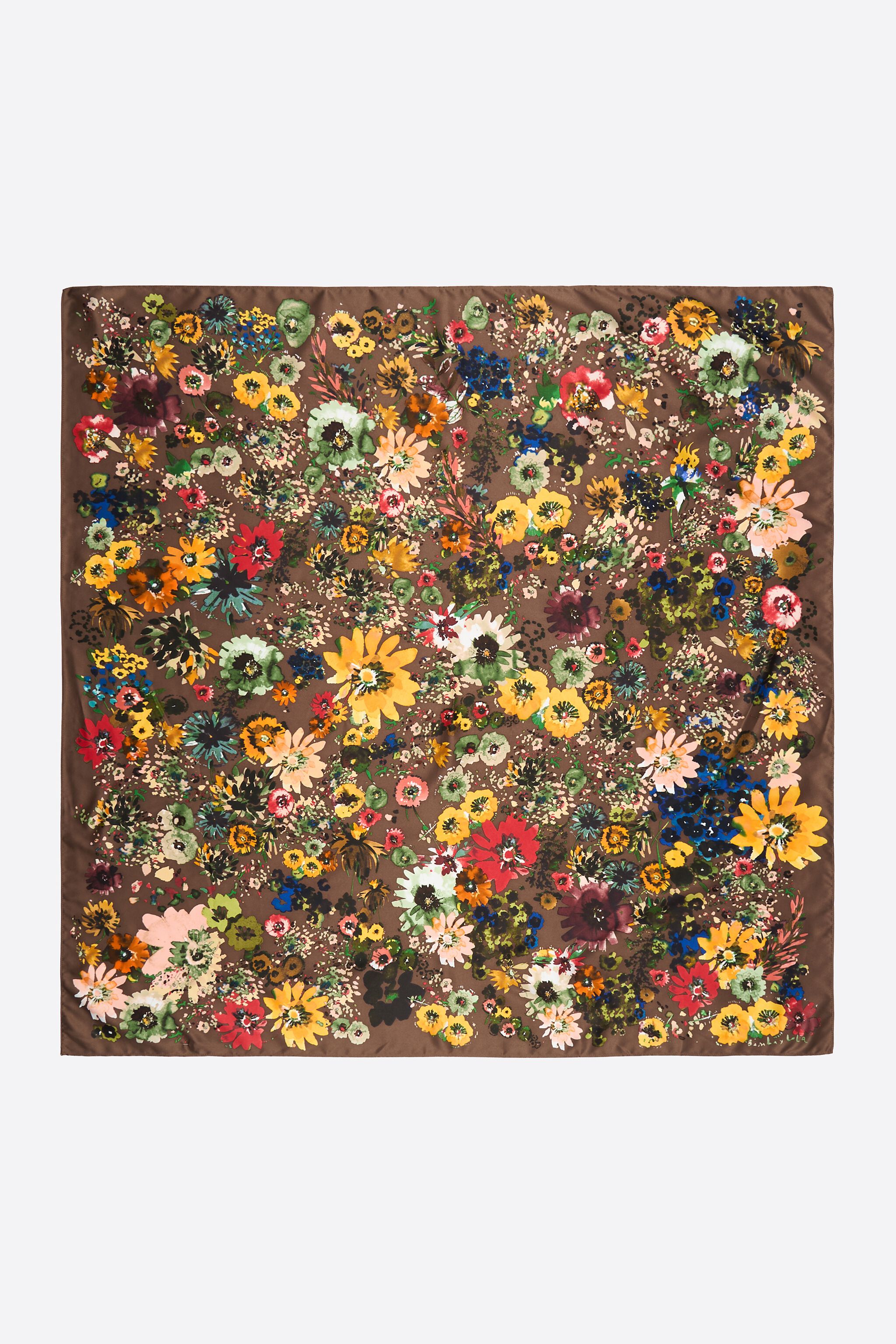 Braune Aquarellblumen-Schal