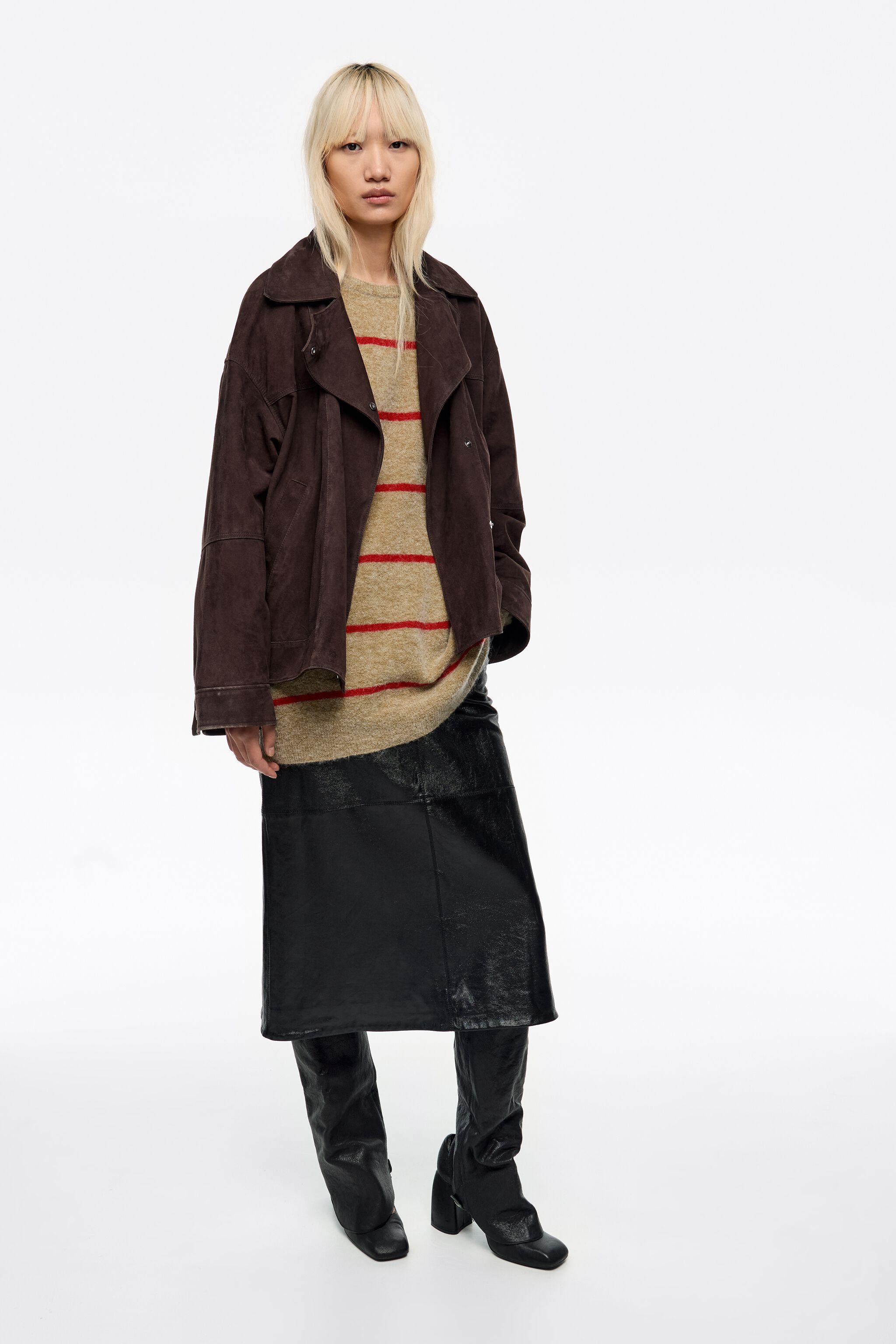 Dunkelbrauner Wildleder-Doppelreiher-Jacke