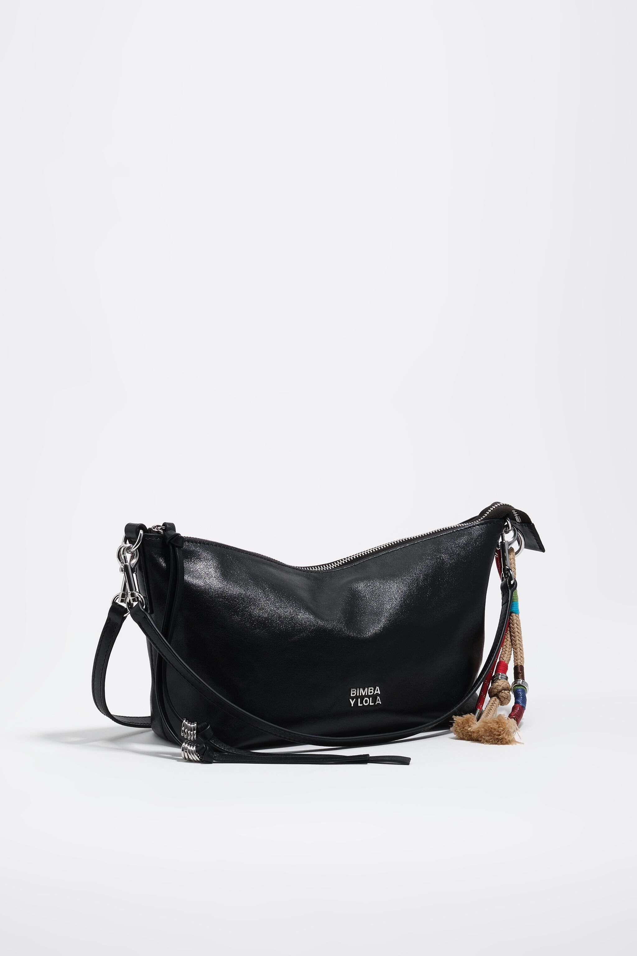 Medium schwarze Leder-Trapecio-Tasche