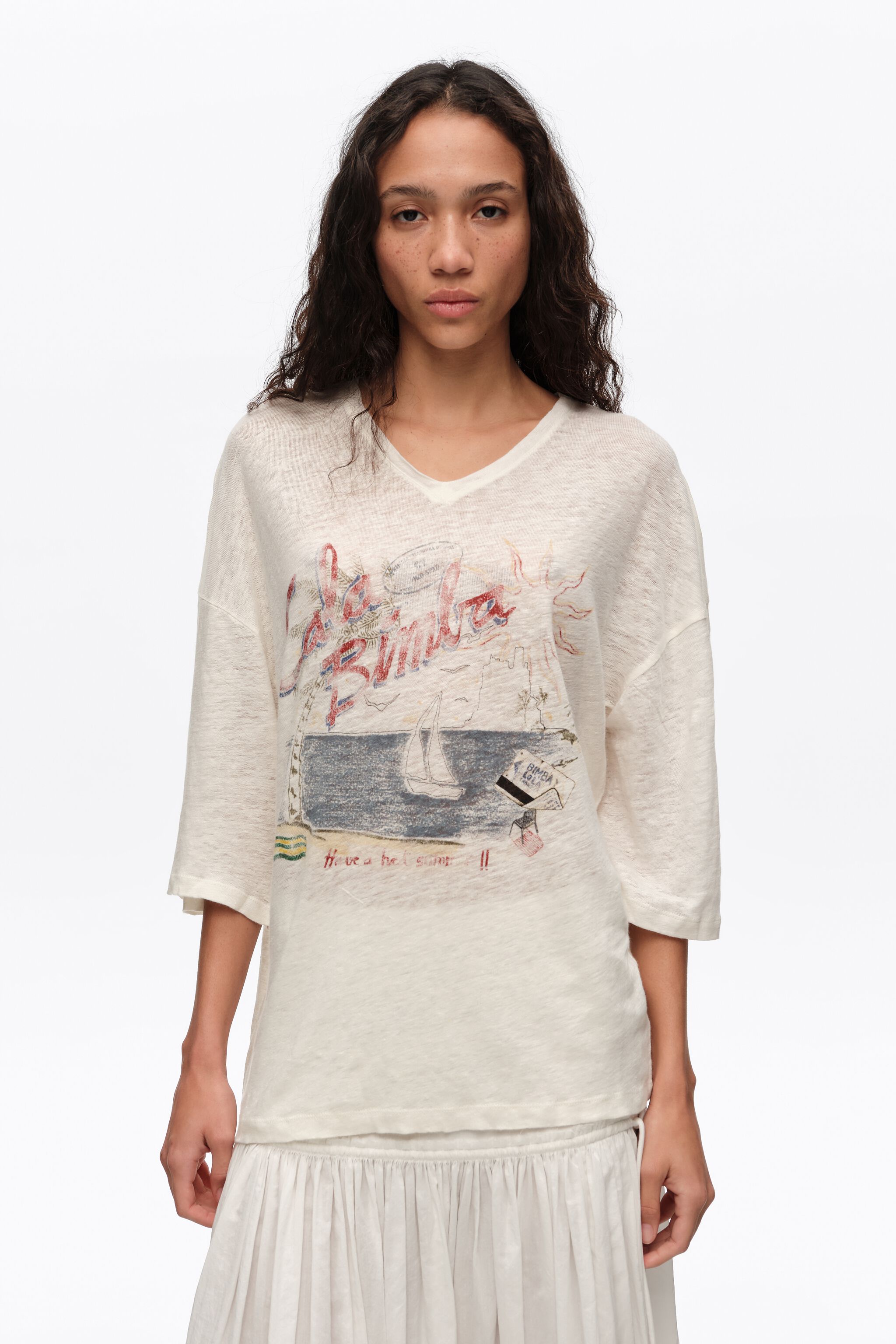 Blass ivory Leinen-Bimba-Cala-Logo-T-Shirt
